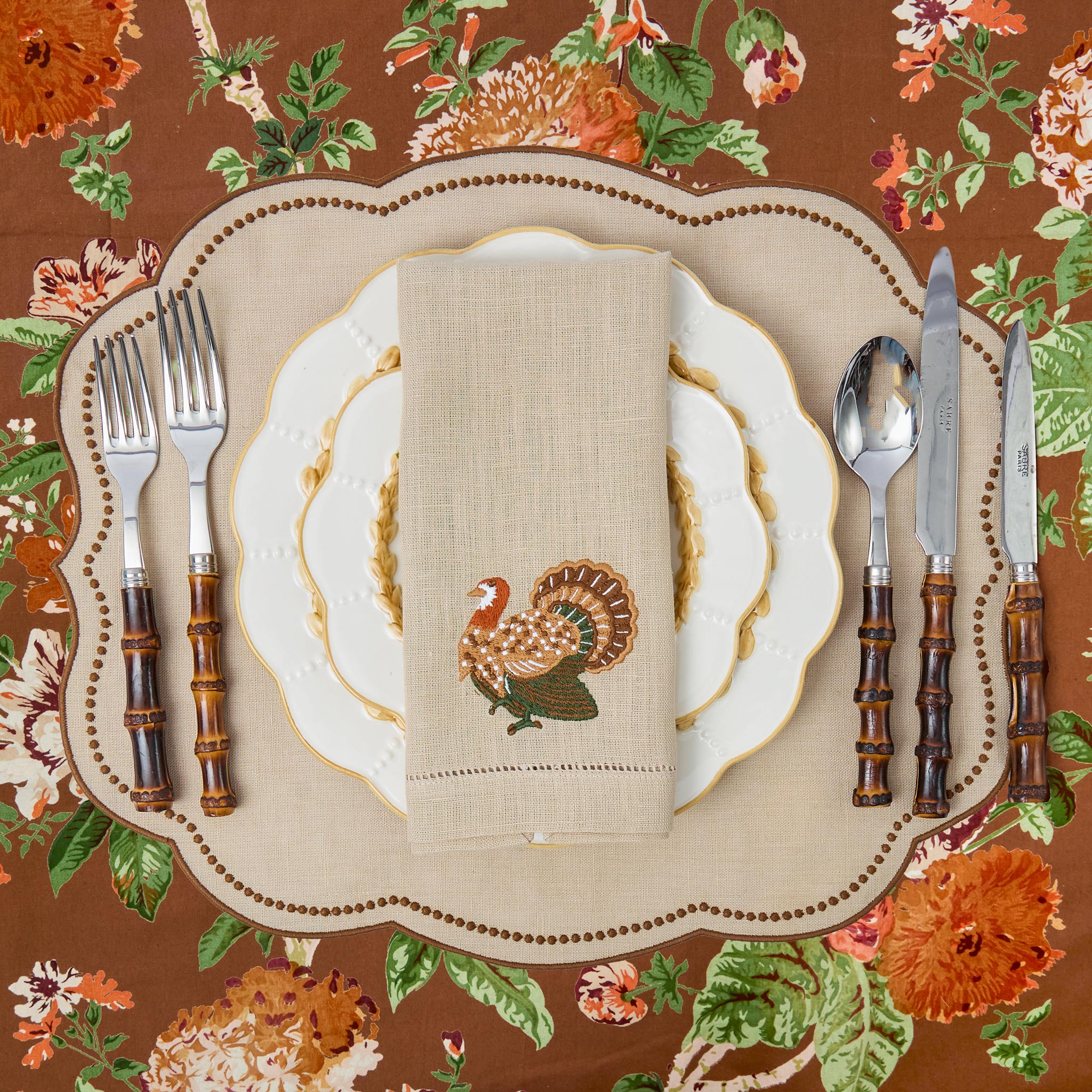 Taupe Embroidered Turkey Linen Napkins (Set of 4)