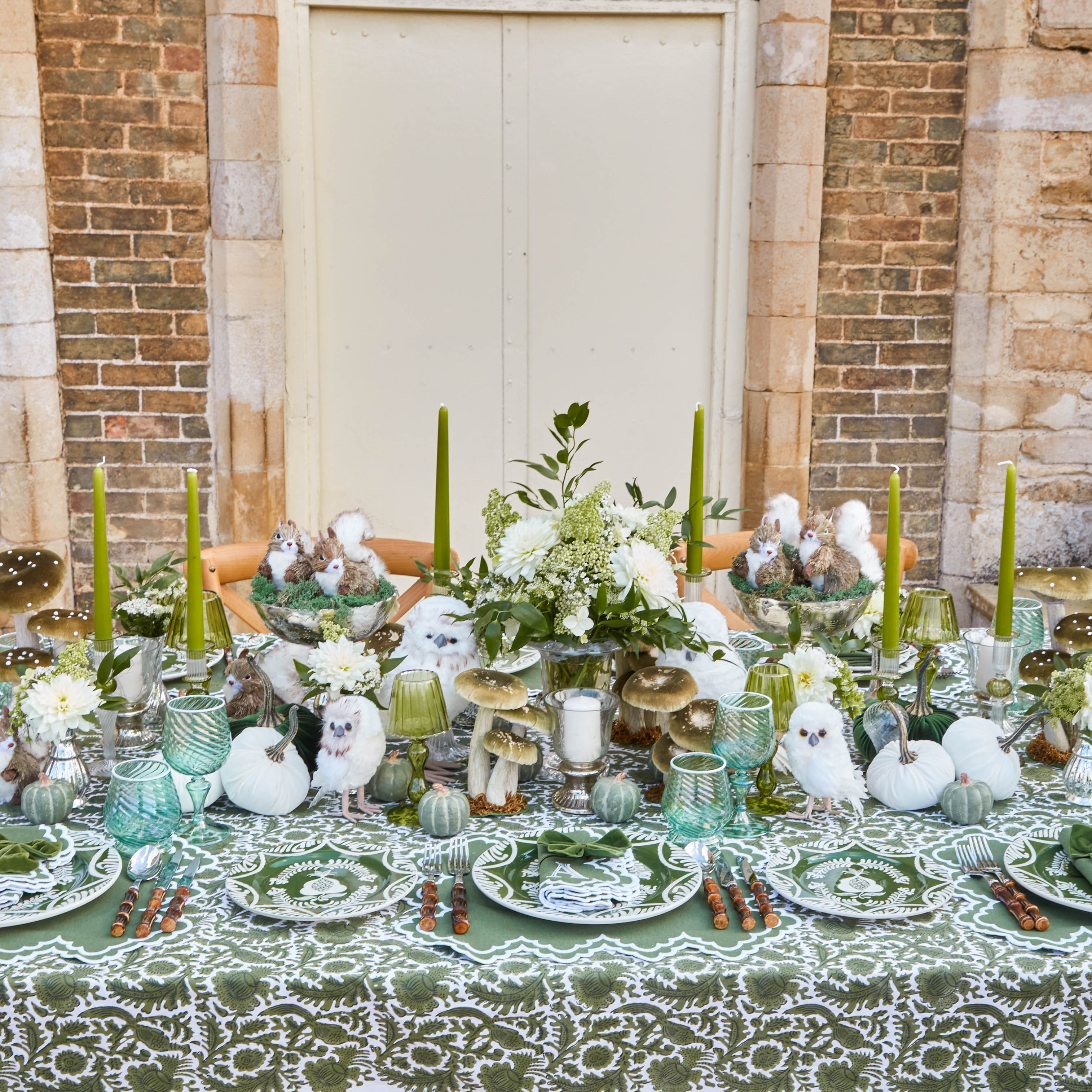 Moss Green & White Velvet Pumpkin Family