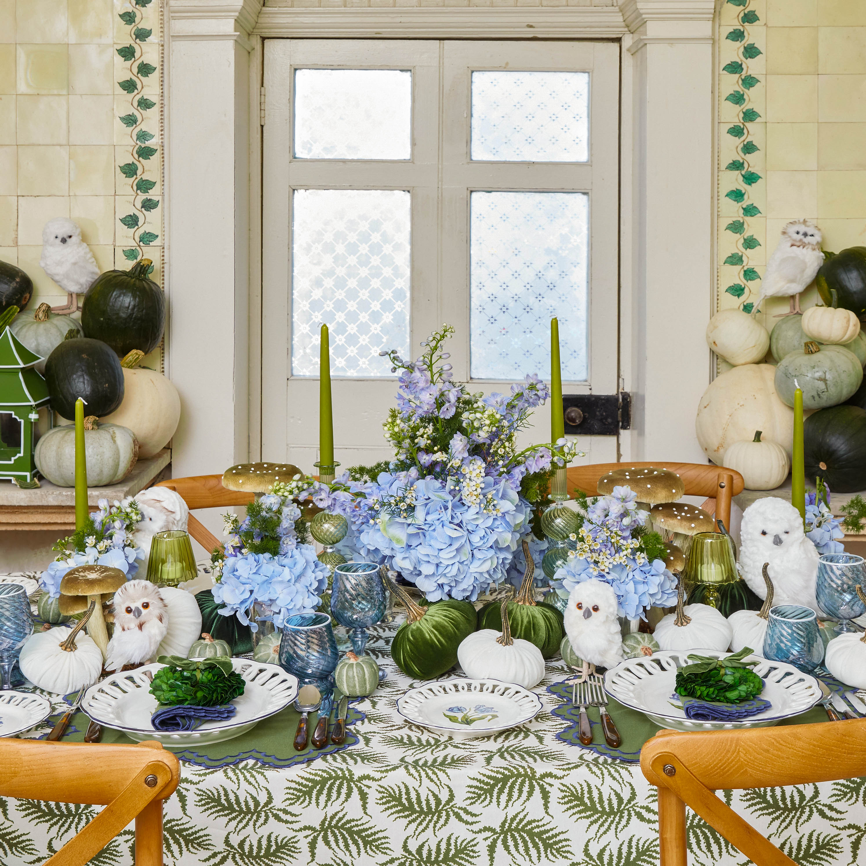 Moss Green & White Velvet Pumpkin Family