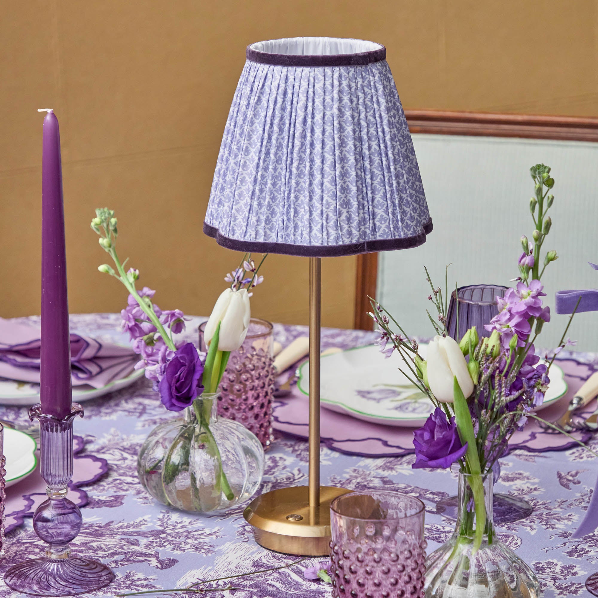 Tall Rechargeable Lamp with Lilac Lotus Shade (18cm)