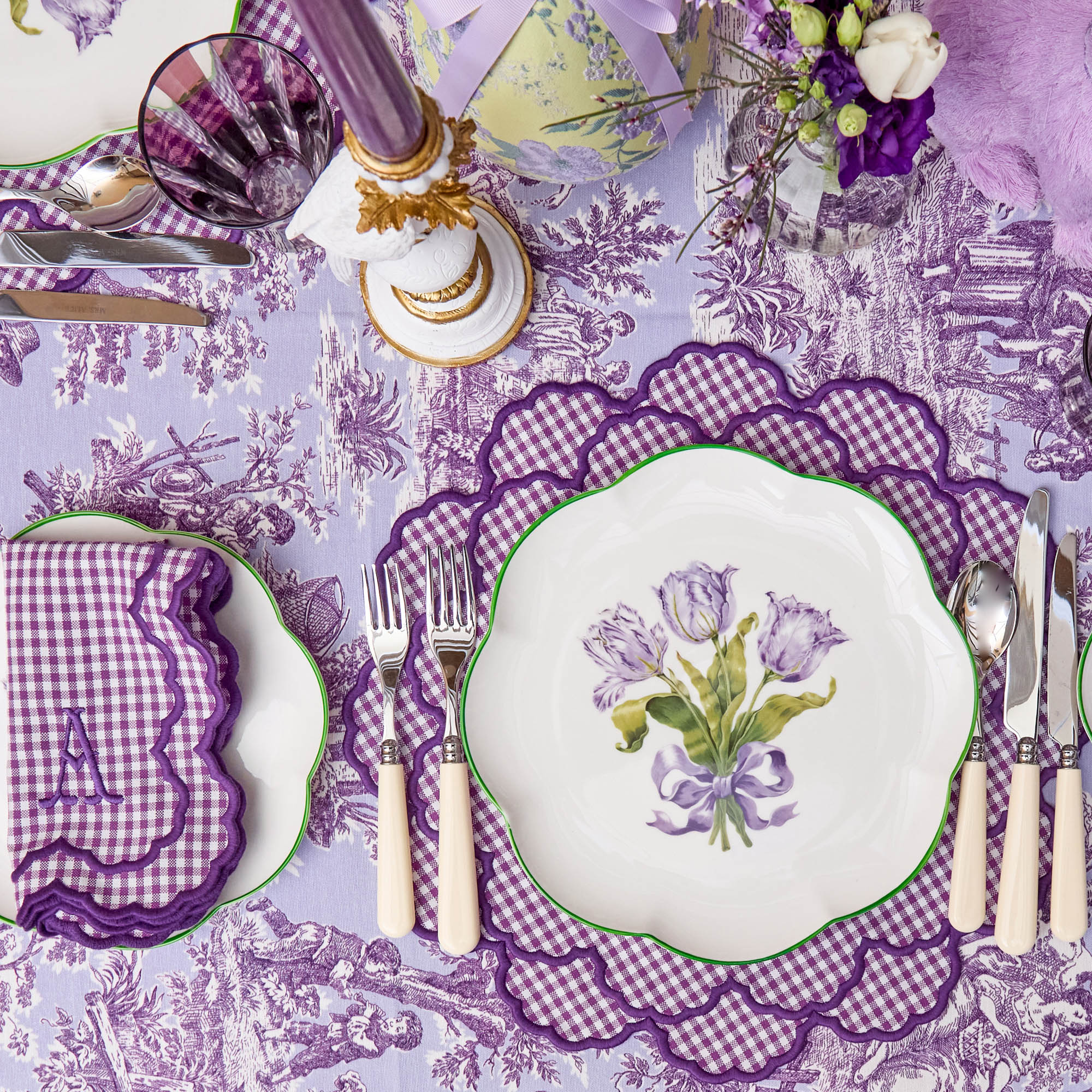 Purple Ottilie Toile Tablecloth