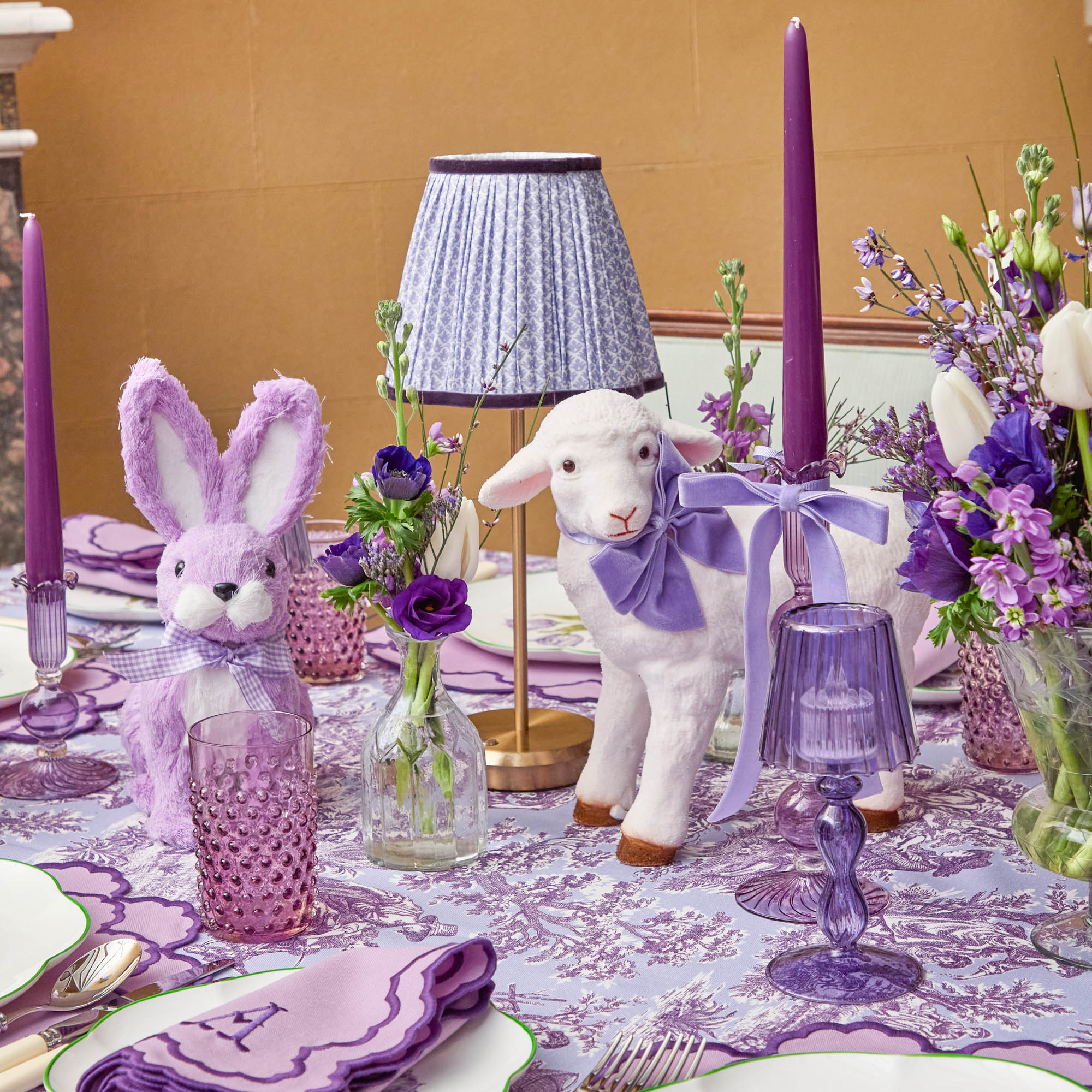 Tall Rechargeable Lamp with Lilac Lotus Shade (18cm)