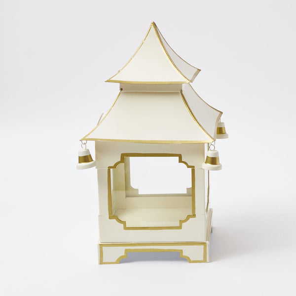 Elevate your decor with our White & Gold Pagoda Lantern - a touch of classic elegance for your home.