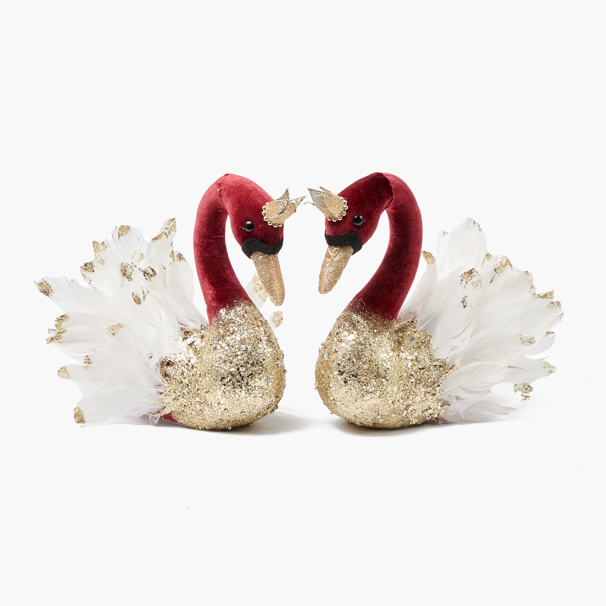 Small Burgundy Velvet Glitter Swans (Pair)