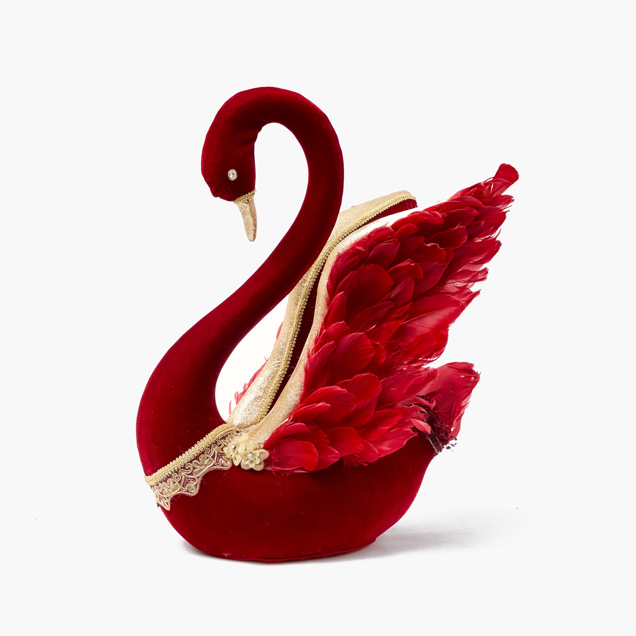 Large Burgundy Velvet Glitter Swan