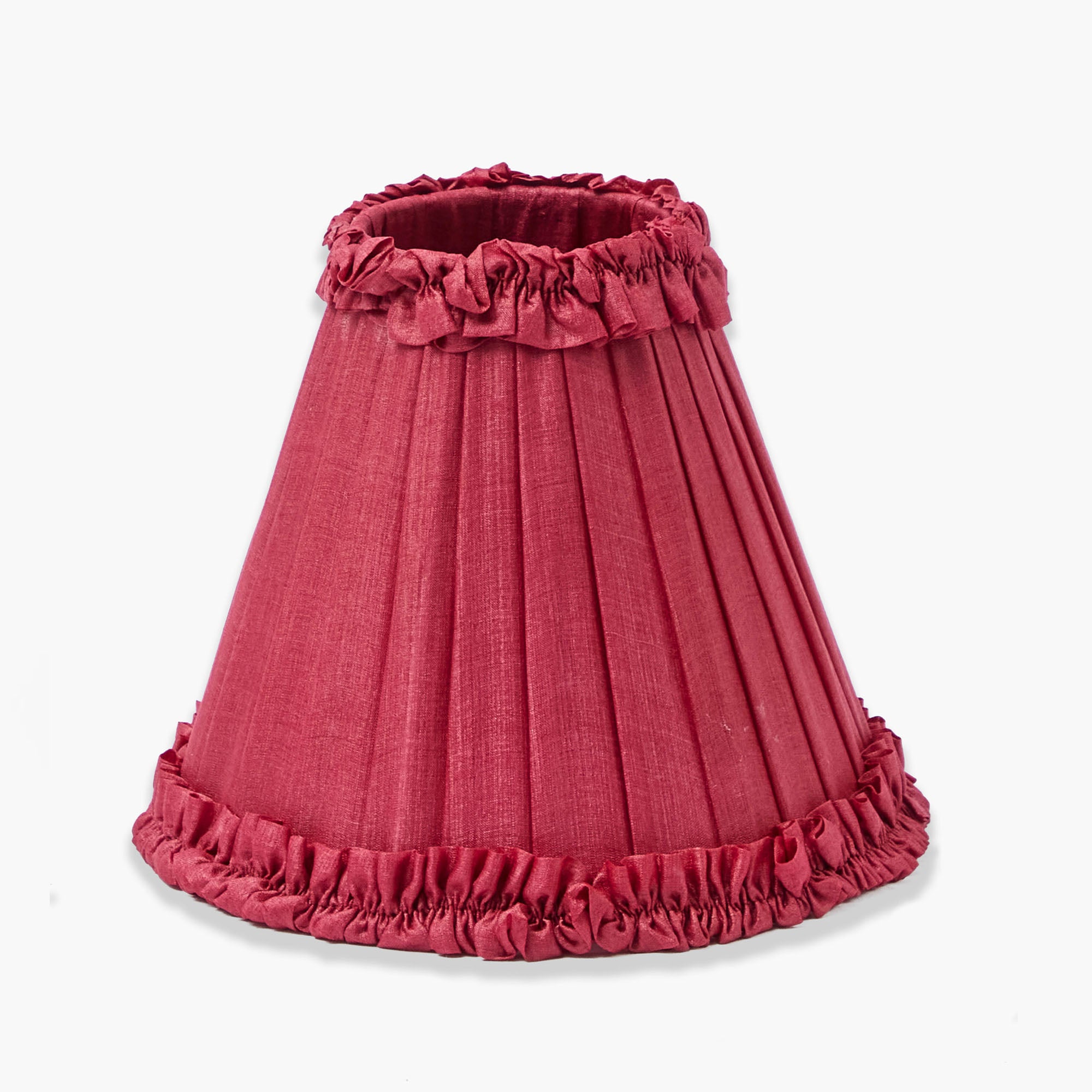 burgundy lampshade with ruffled edges on a white background