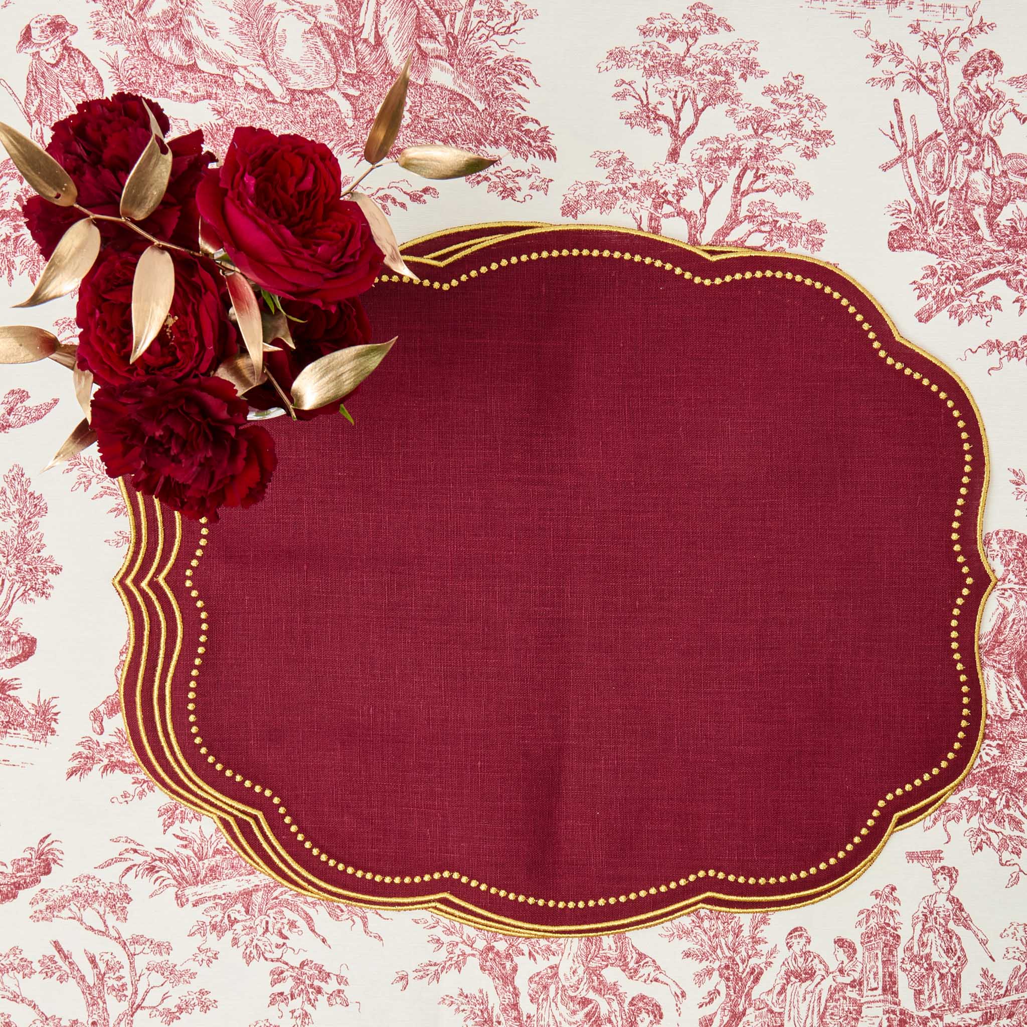 Eloise Burgundy & Gold Linen Placemats (Set of 4)