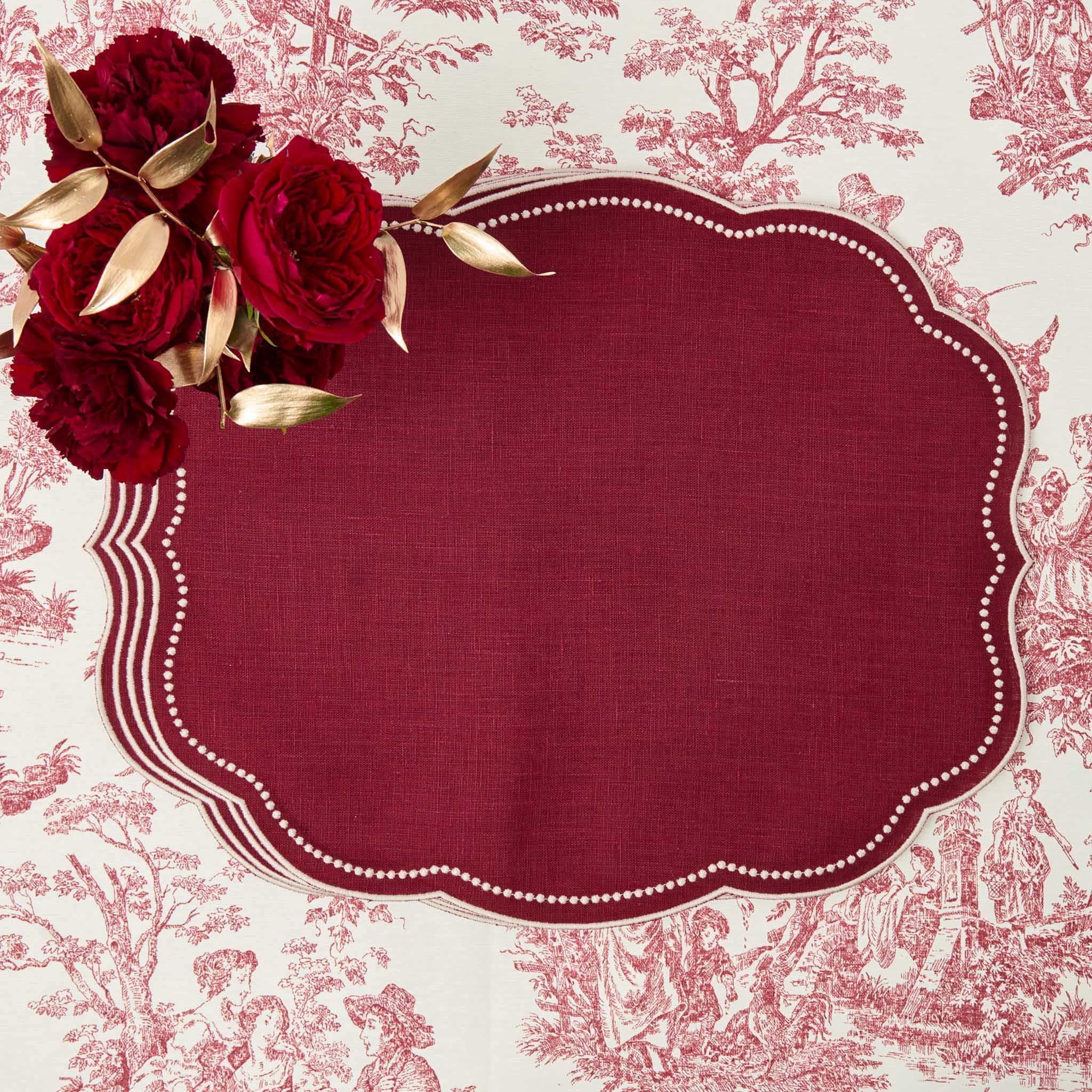 Eloise Burgundy Linen Placemats (Set of 4)