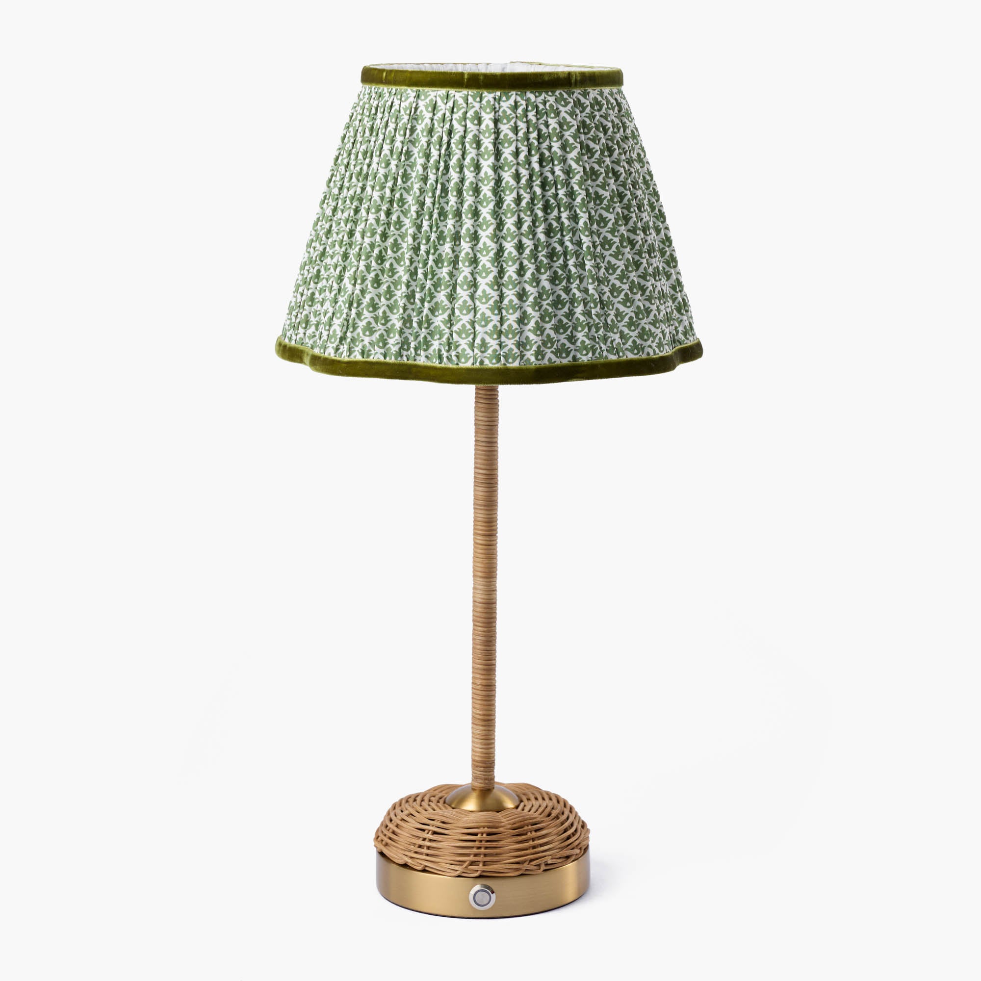 Rattan Ida Rechargeable Lamp with Olive Lotus Shade (22cm)