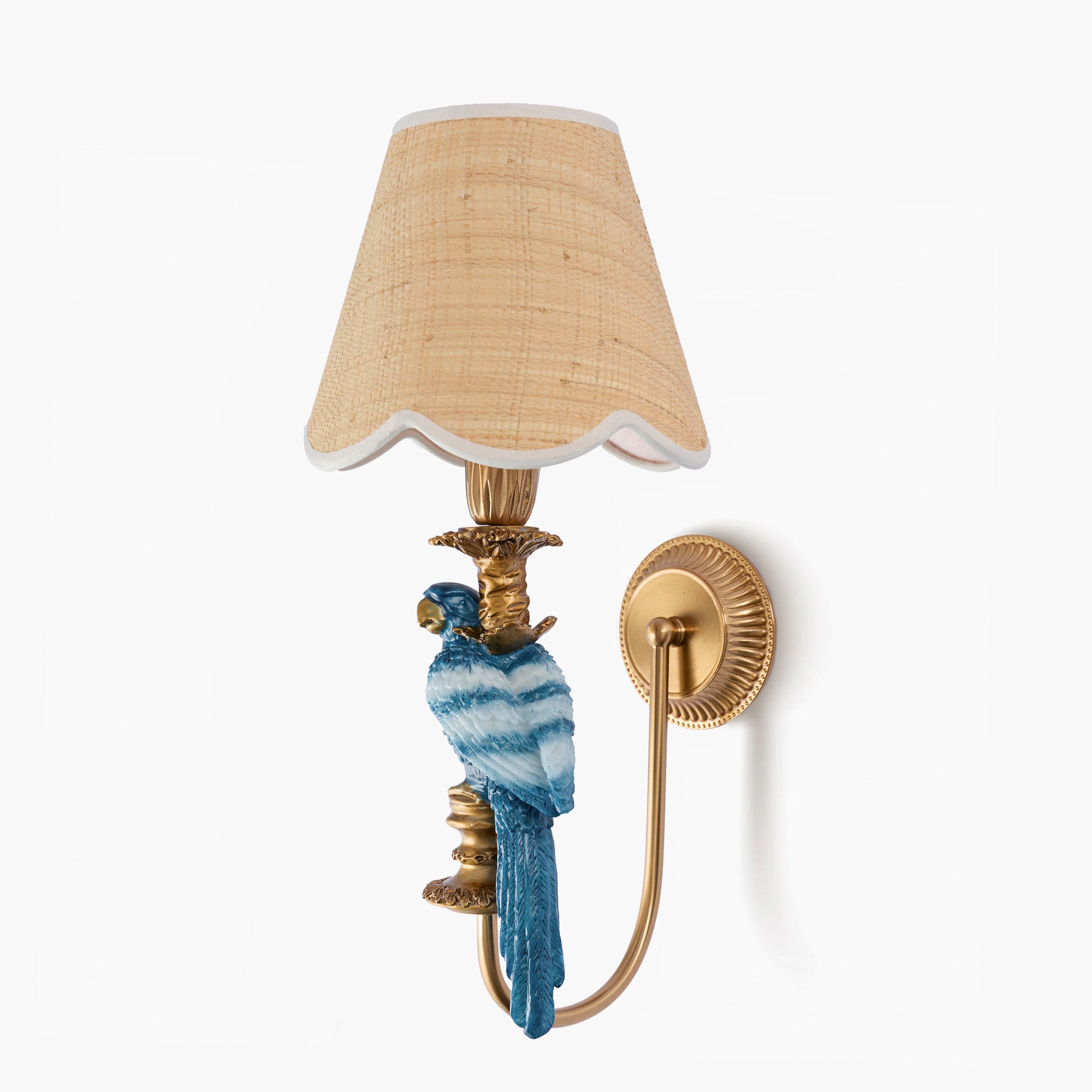 Blue Parrot Rechargeable Wall Light with Natural Woven Shade (18cm)