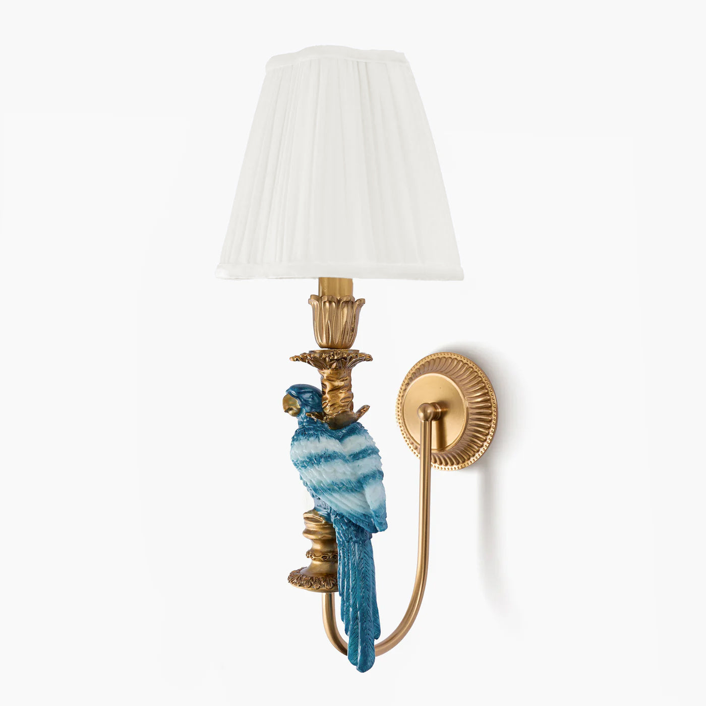 Blue Parrot Rechargeable Wall Light with Cream Pleated Shade (18cm)