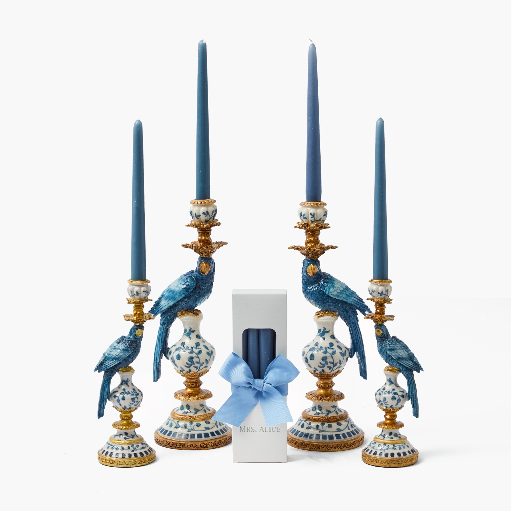 Blue Parrot Candle Holder Set