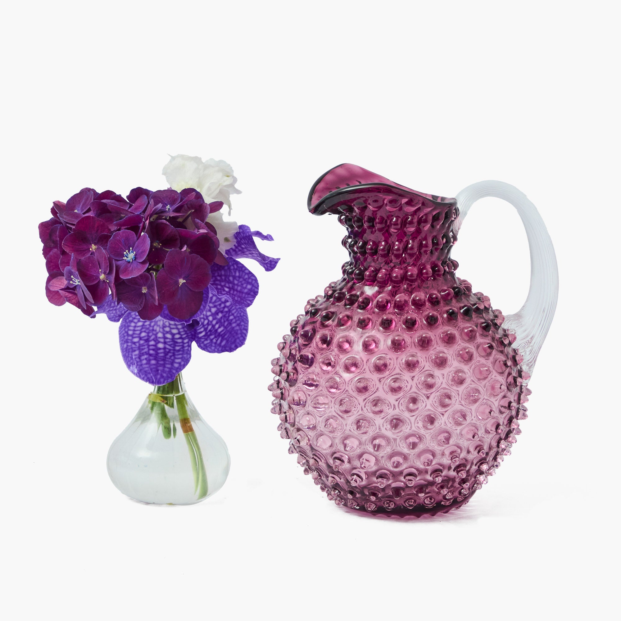 Purple Hobnail Jug & Glasses (Set of 6)