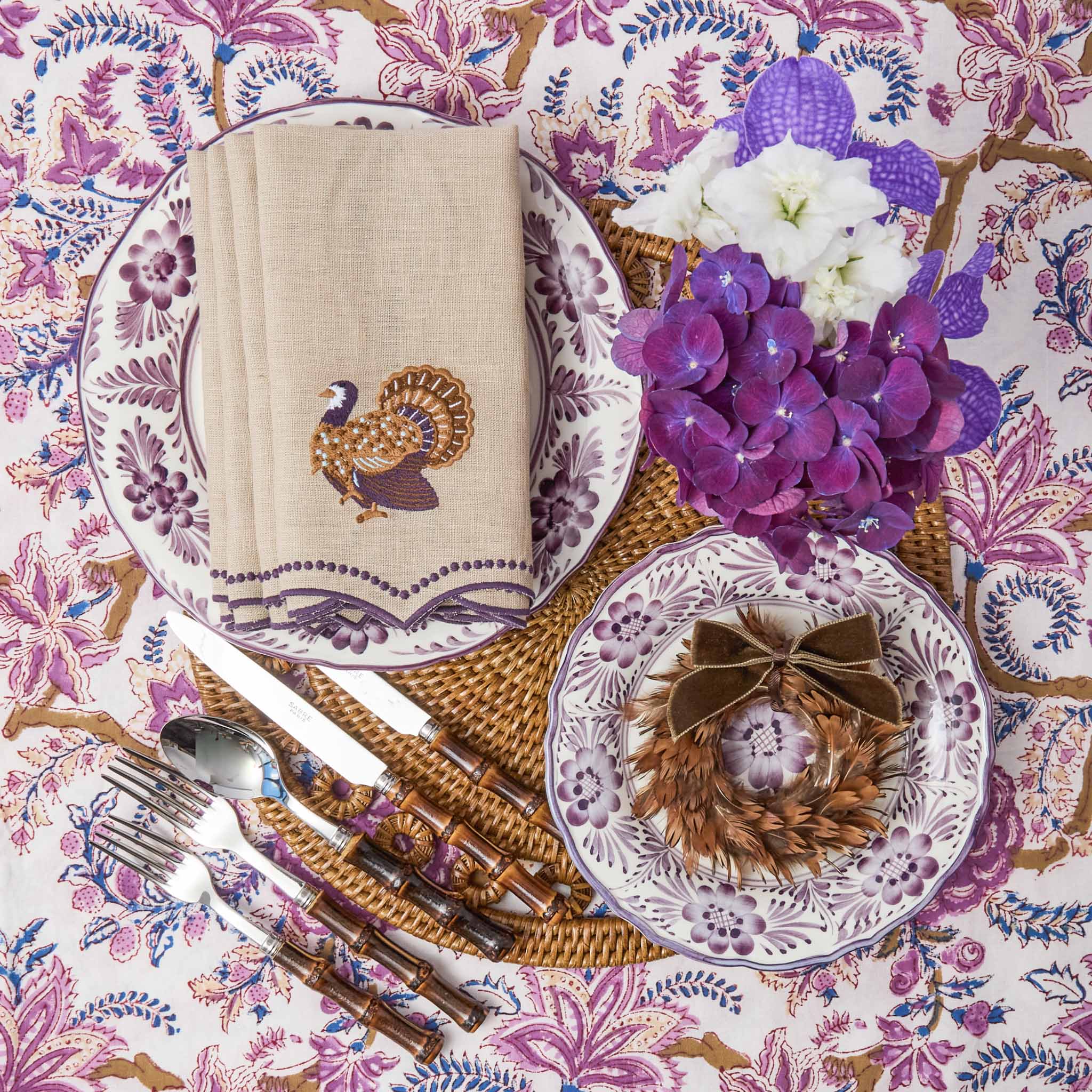 Feather Wreath with Chocolate Velvet Bows (Set of 4)