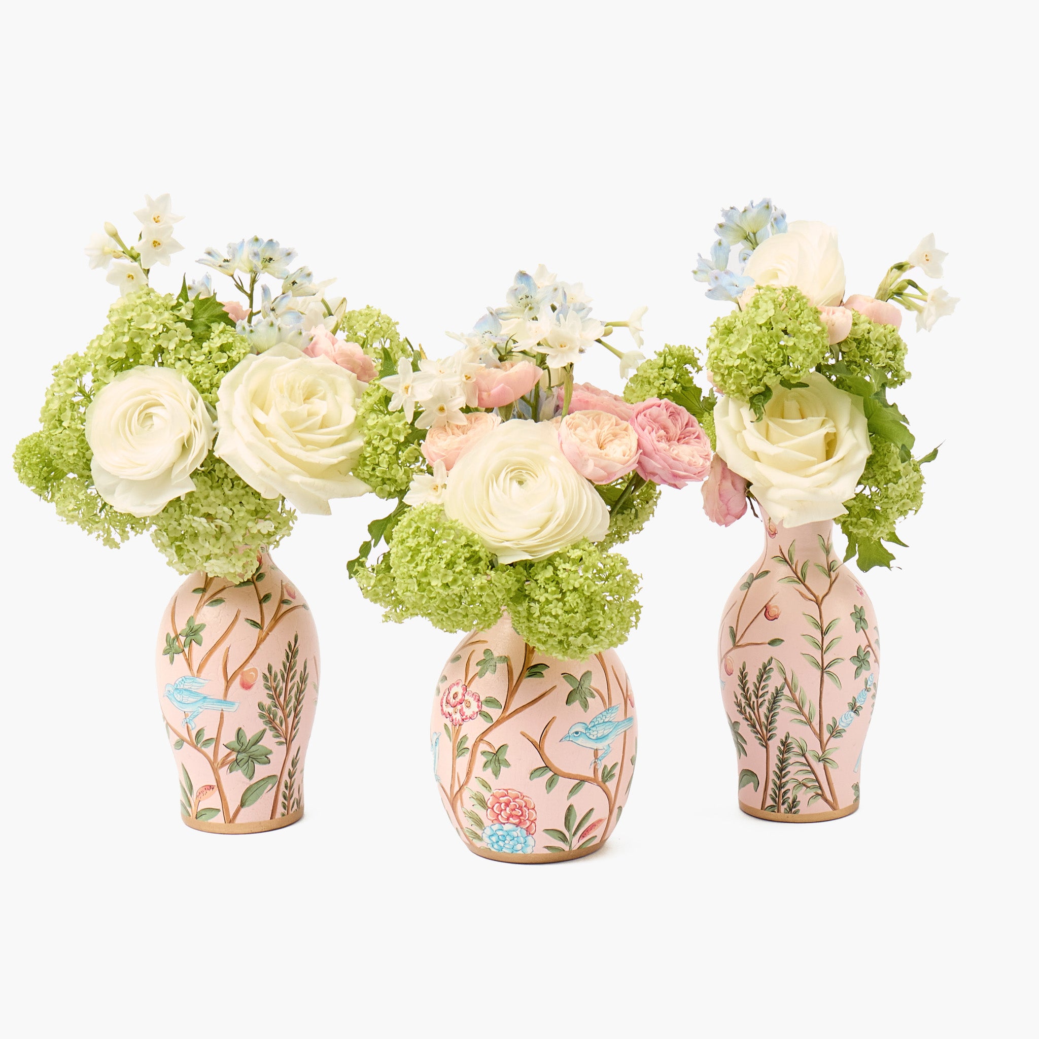 Pink Chinoiserie Tole Vases (Set of 3)