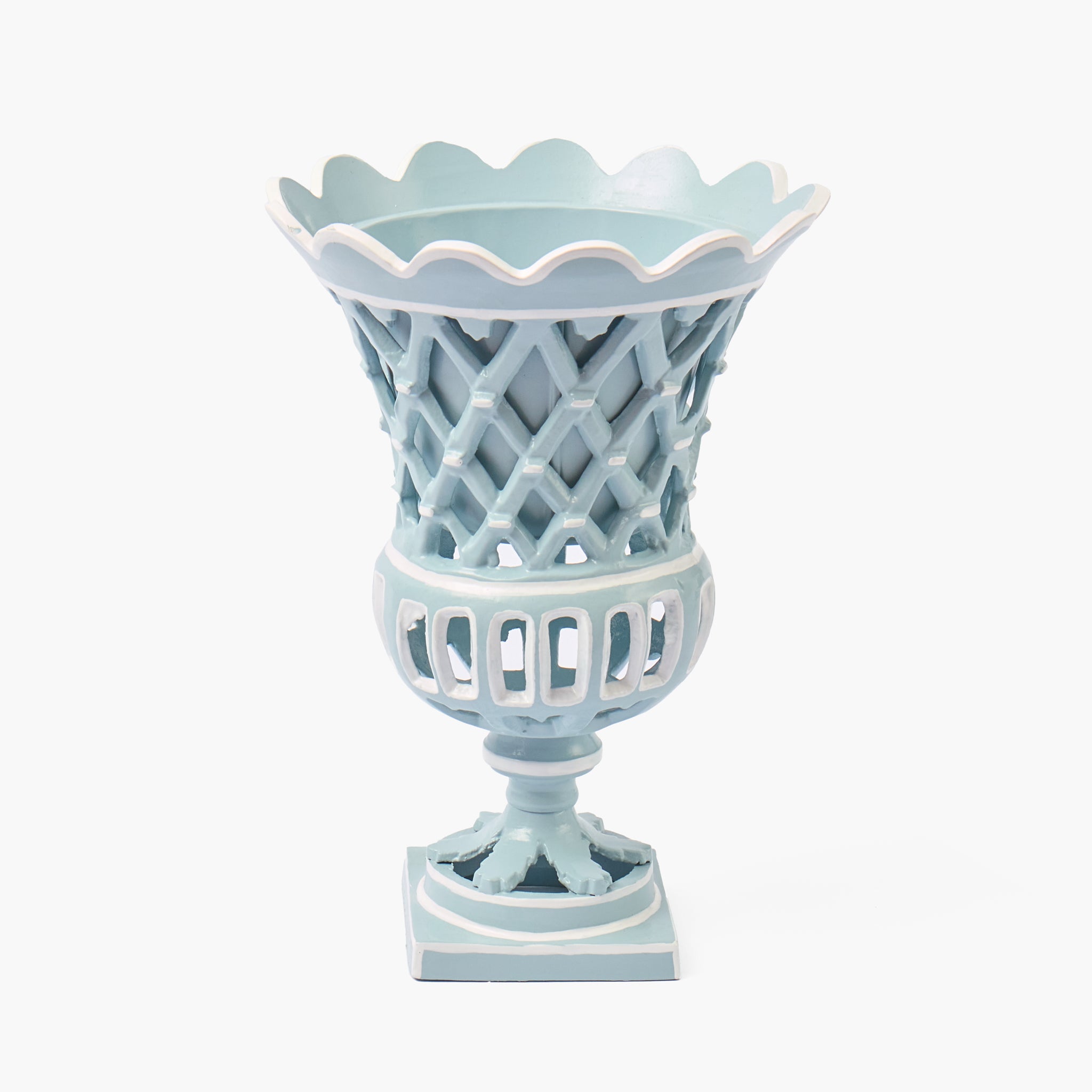 Small Adelaide Soft Blue Scalloped Lattice Urn Vase