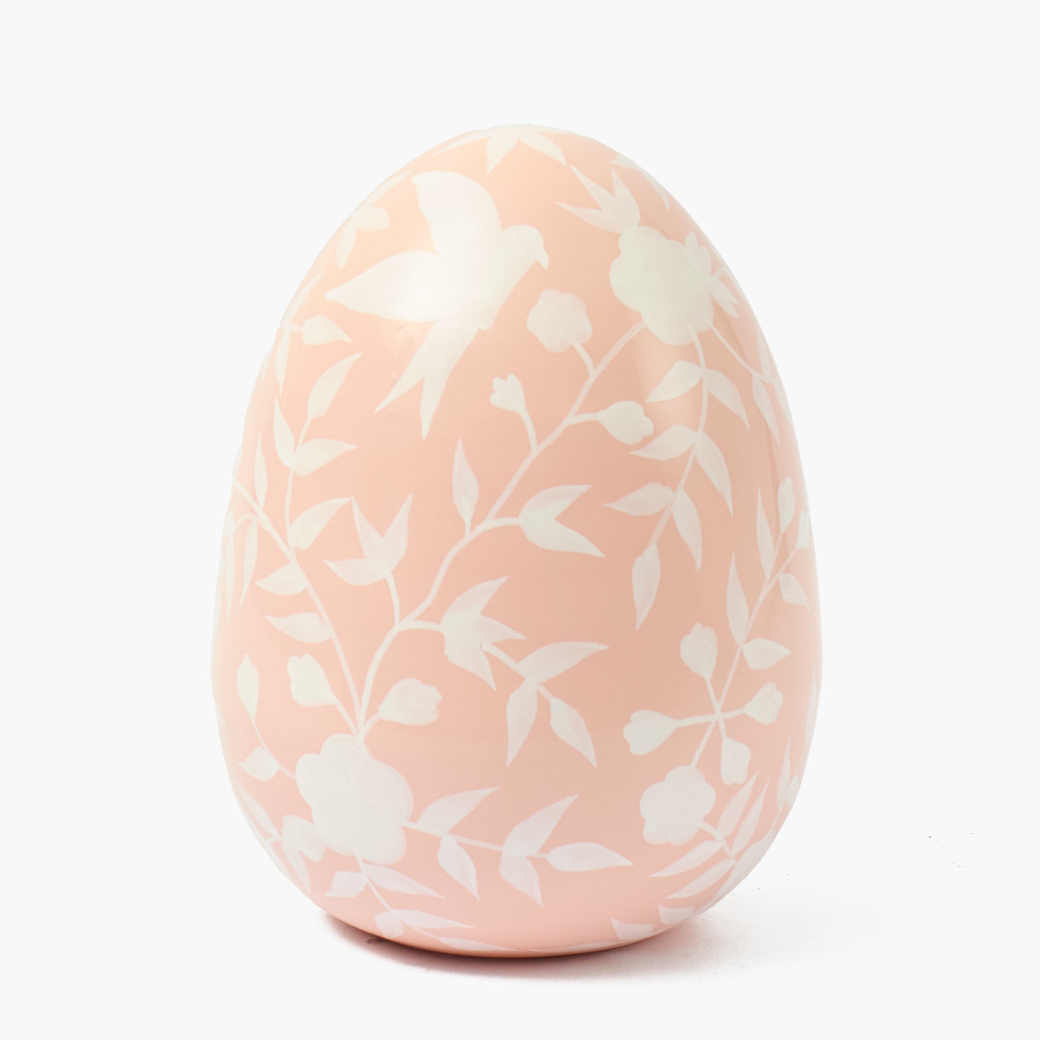 Large Pink Floral Tole Egg