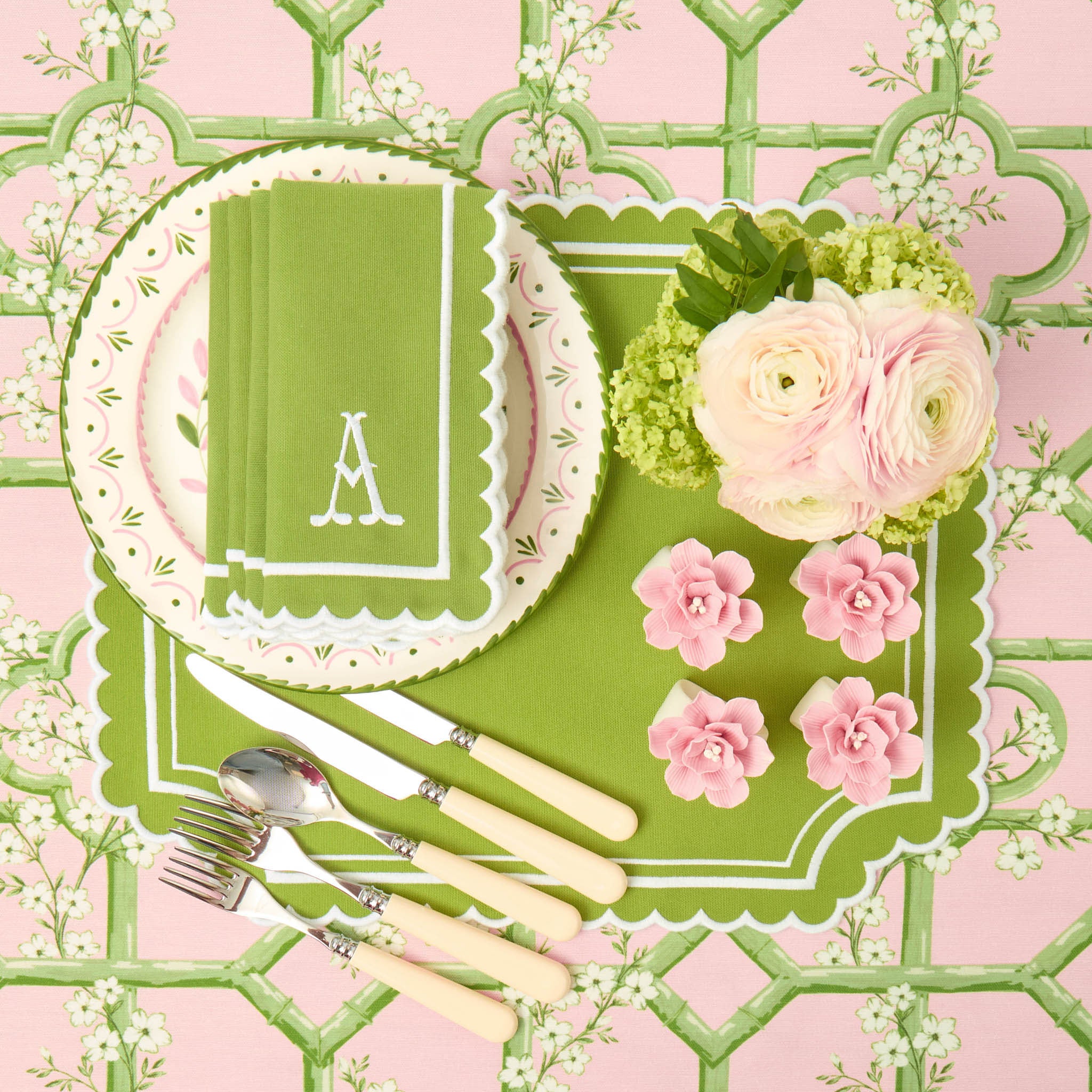 Louisa Green Placemats & Napkins (Set of 4)