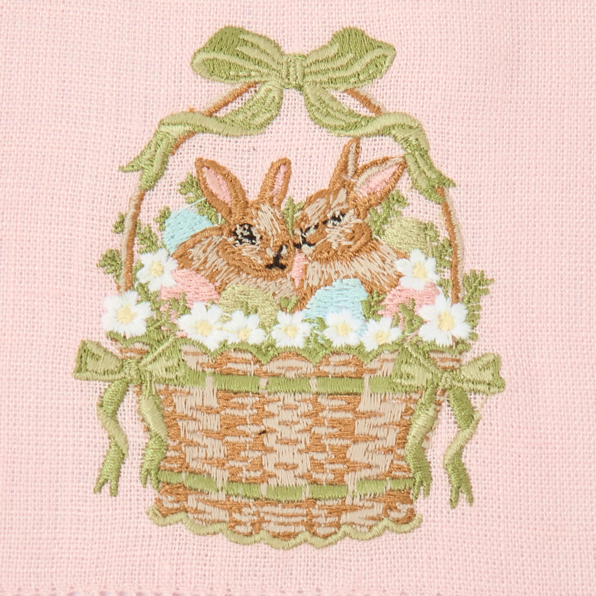 Bunnies in Basket Linen Embroidered Napkins (Set of 4)