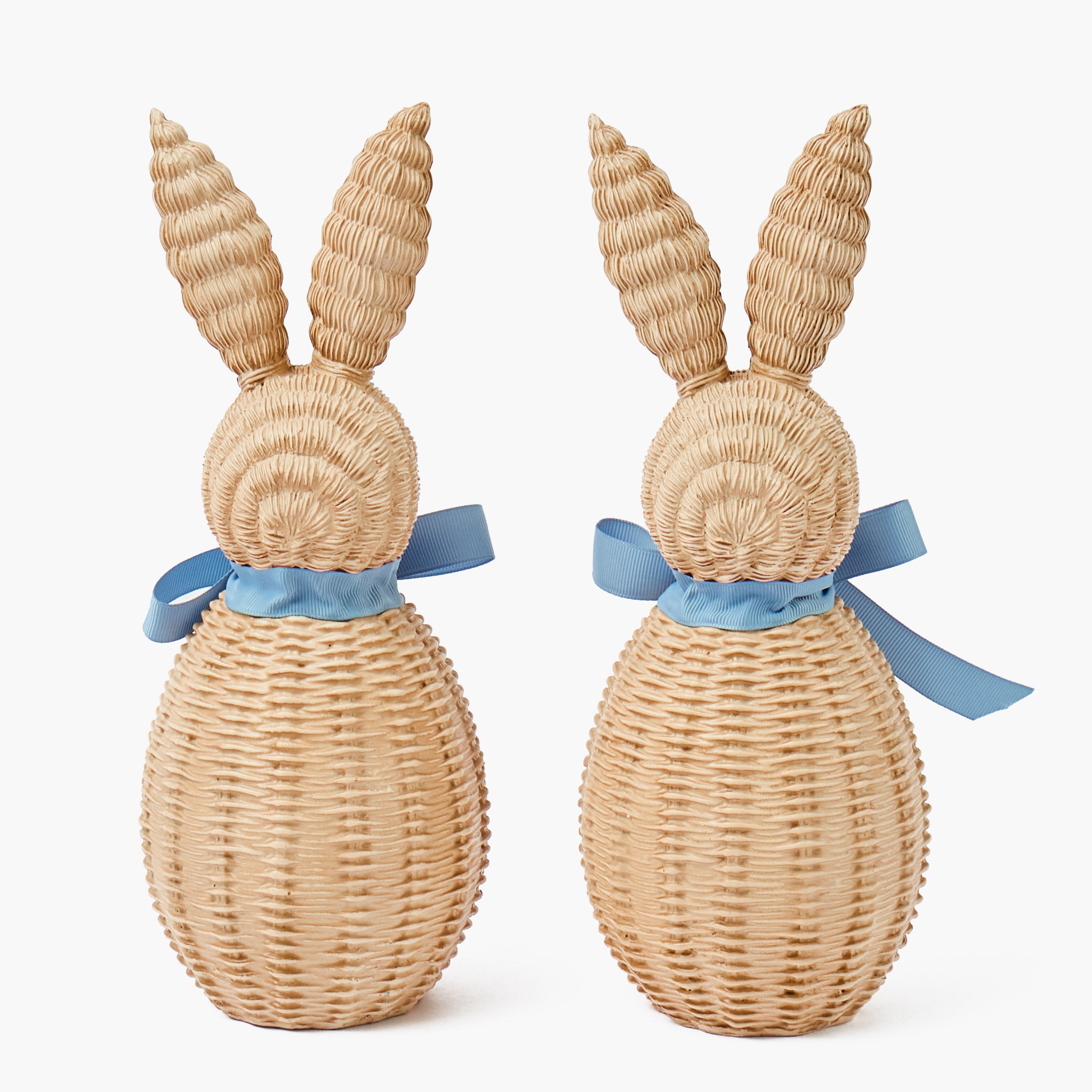 Rattan Bunny with Blue Bow (Pair)