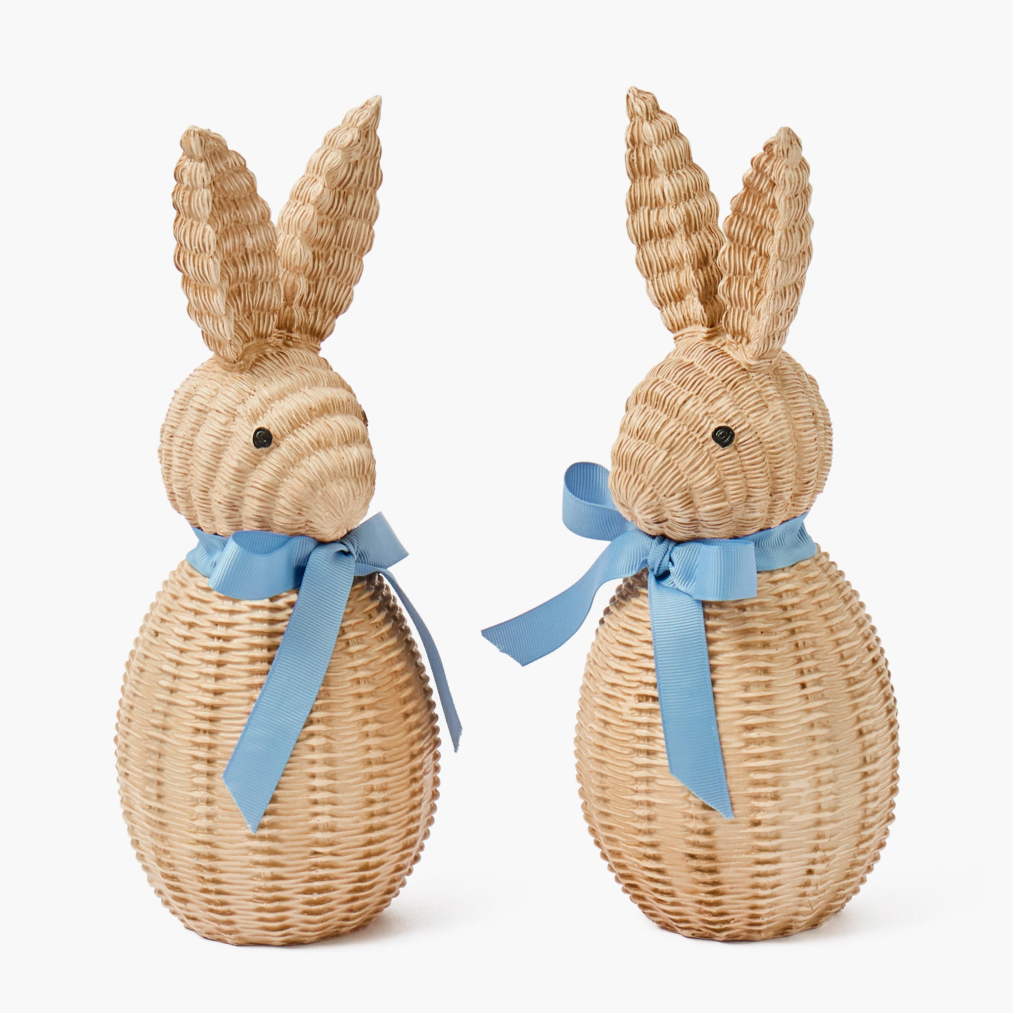 Rattan Bunny with Blue Bow (Pair)