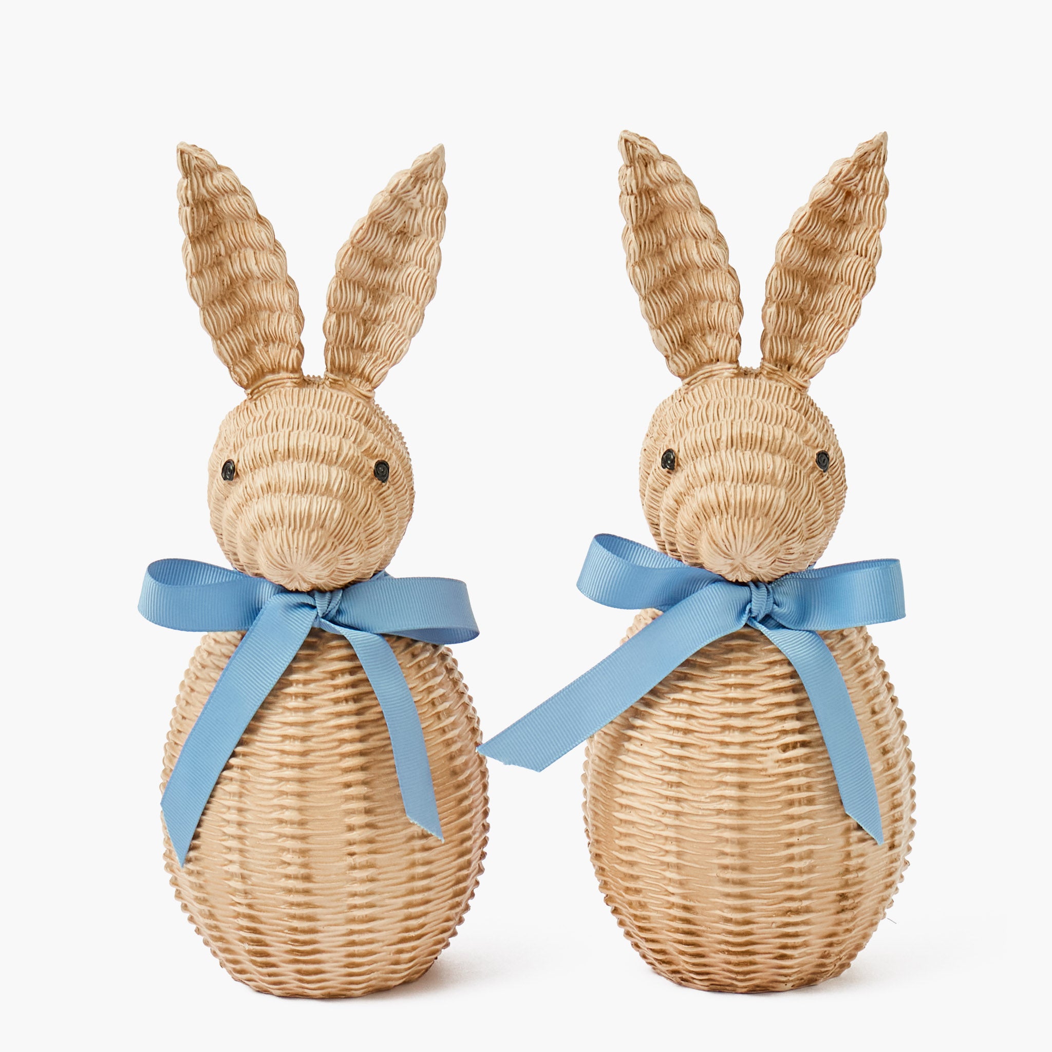 Rattan Bunny with Blue Bow (Pair)