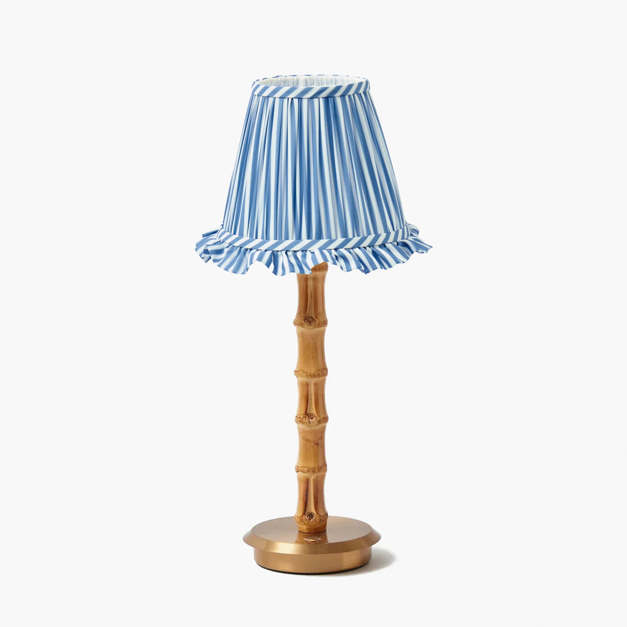 Rechargeable Bamboo Lamp with Blue Stripe Shade (18cm)