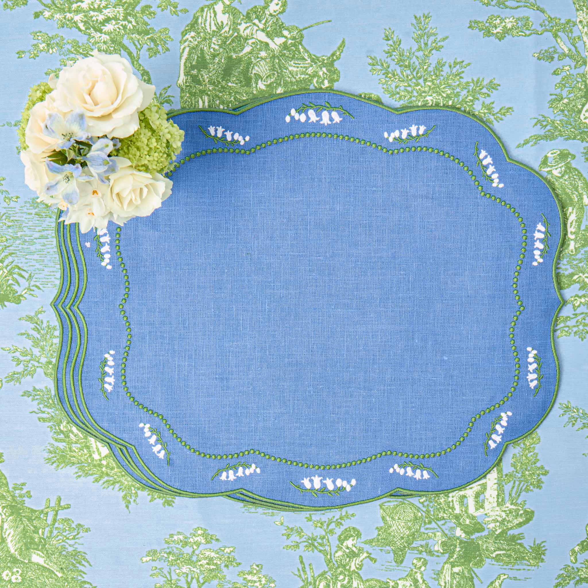 Lily of the Valley Blue Linen Placemats (Set of 4)