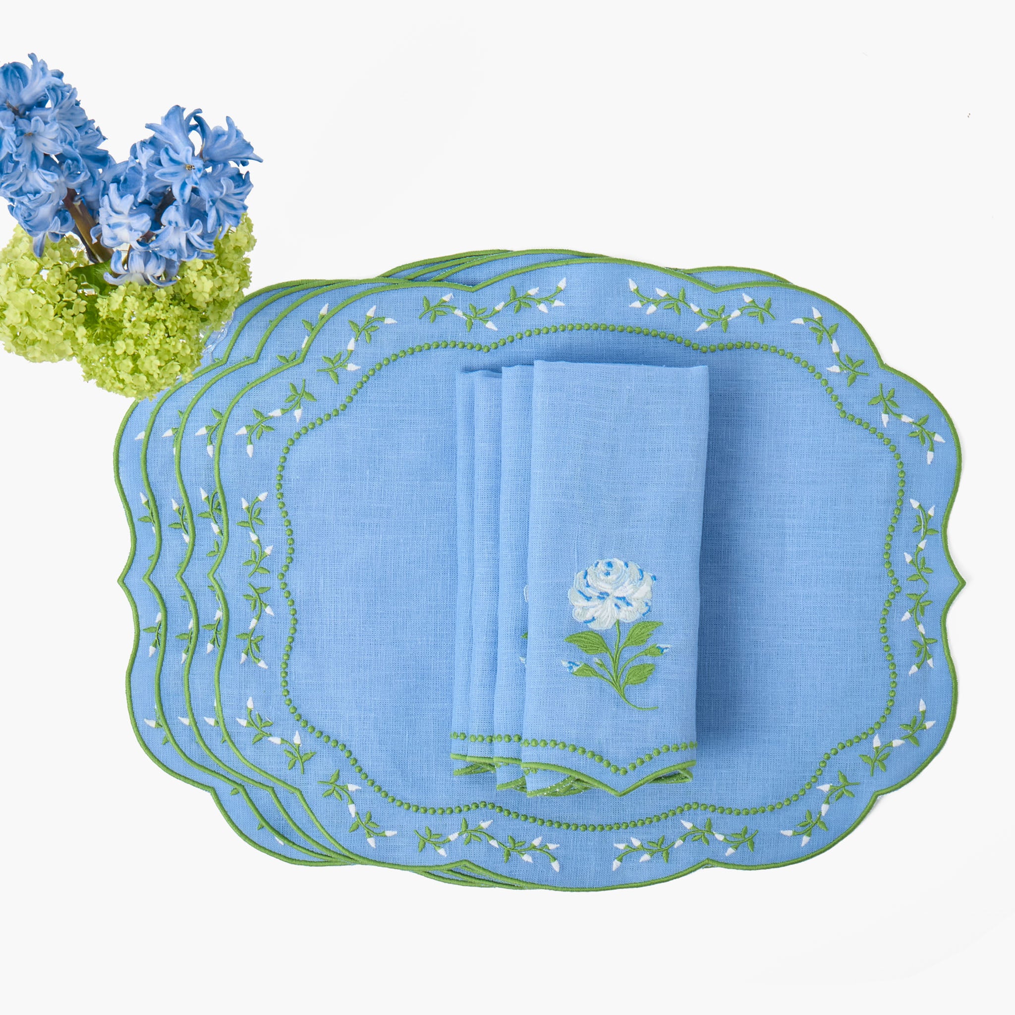 Eloise Blue Rose Linen Placemats (Set of 4)