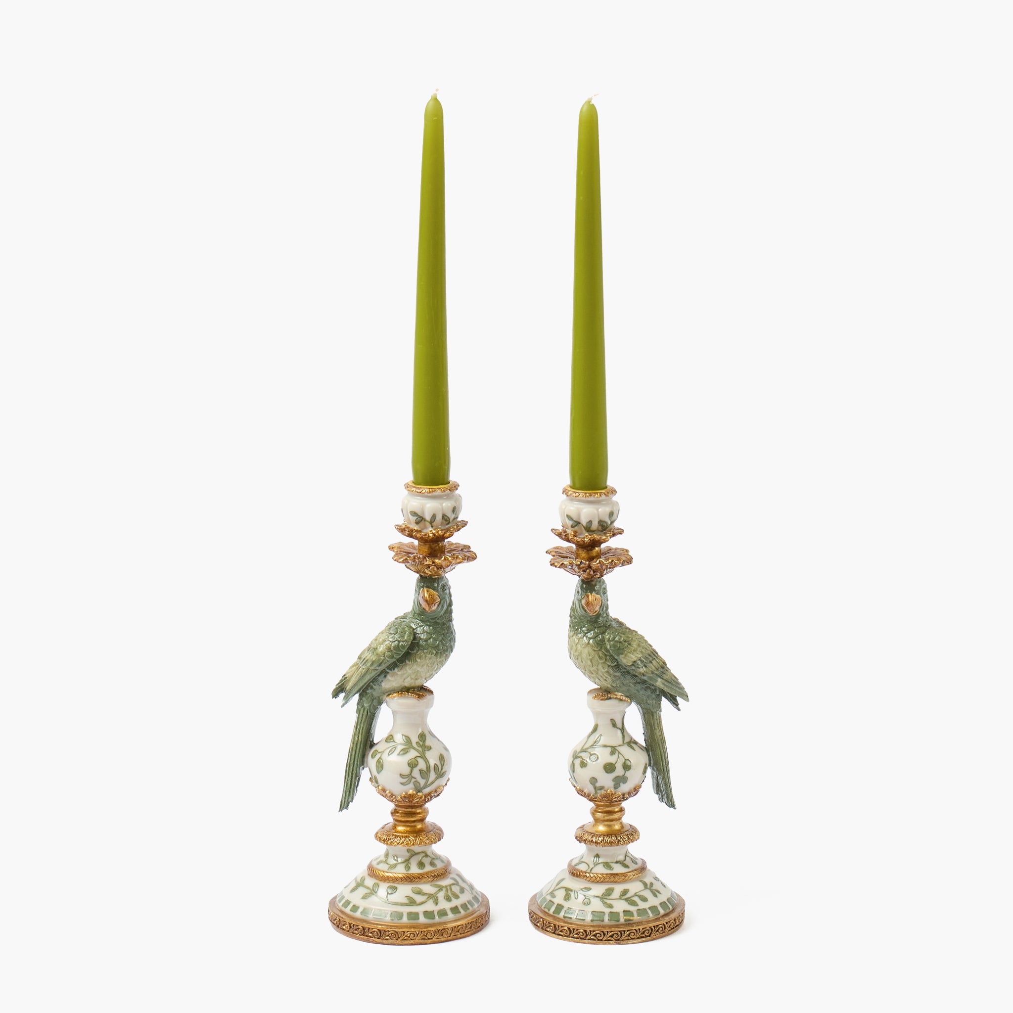 Small Olive Parrot Candle Holder (Pair)