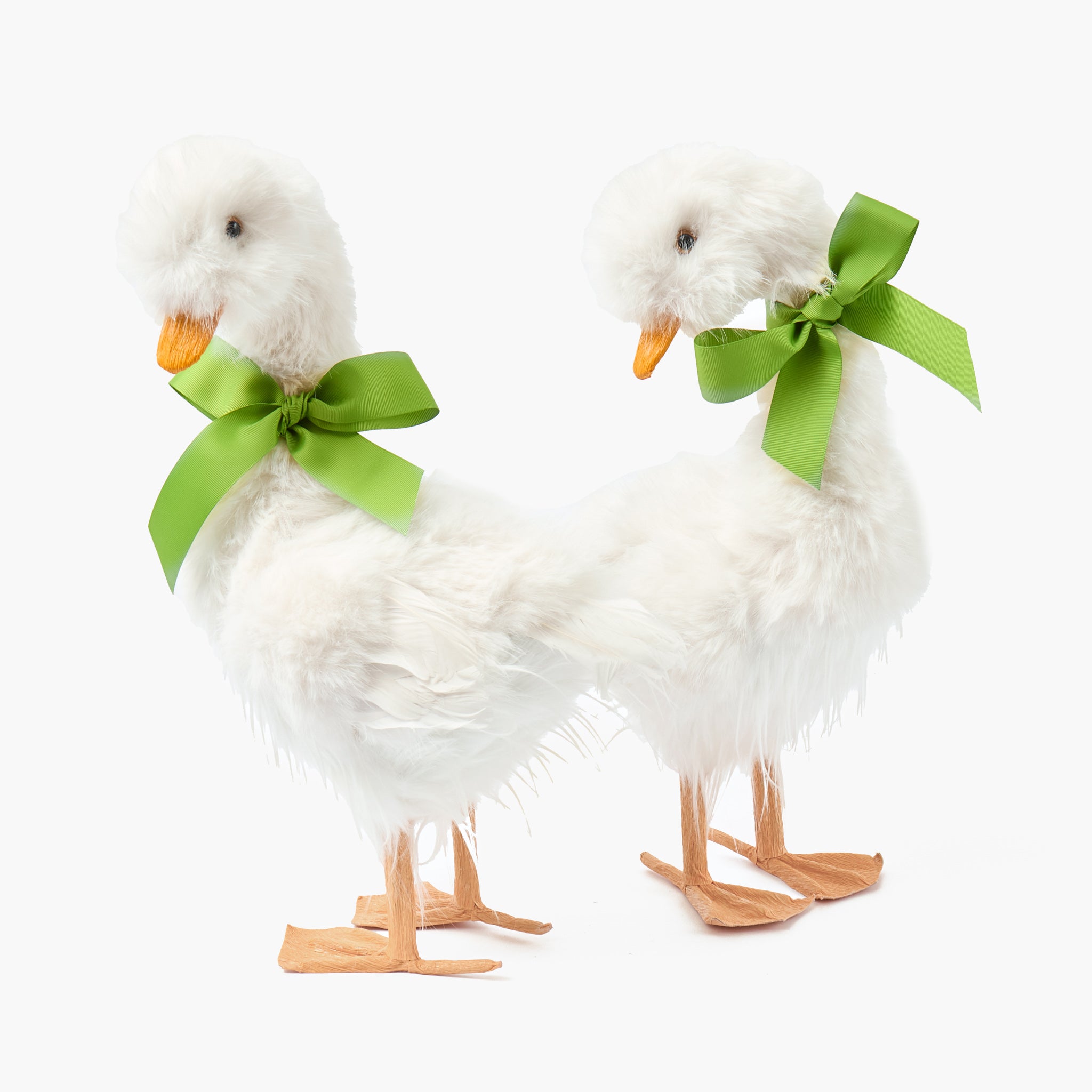 Large Fluffy Geese with Green Bows (Pair)