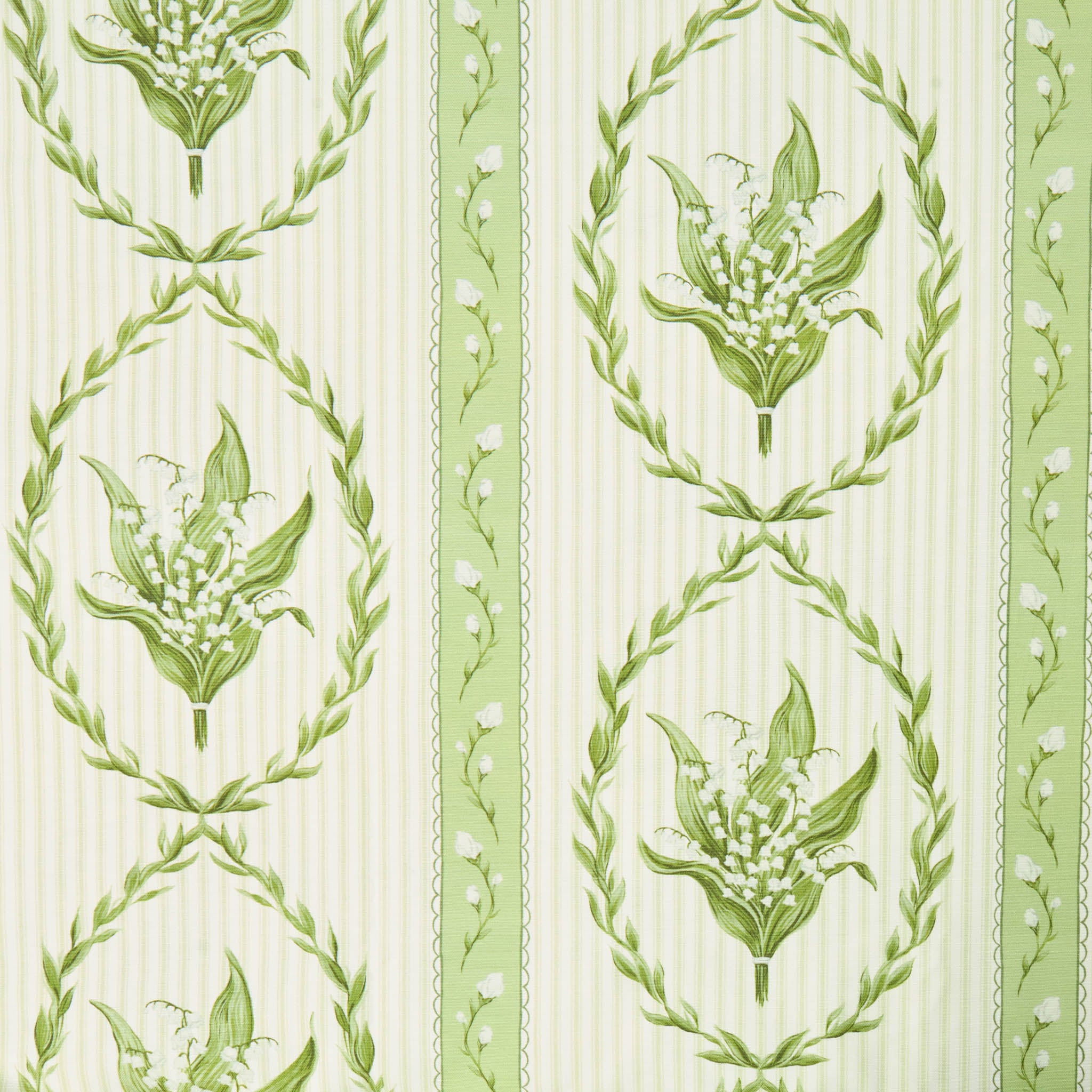 Decorative wallpaper with green leaf pattern on a striped background