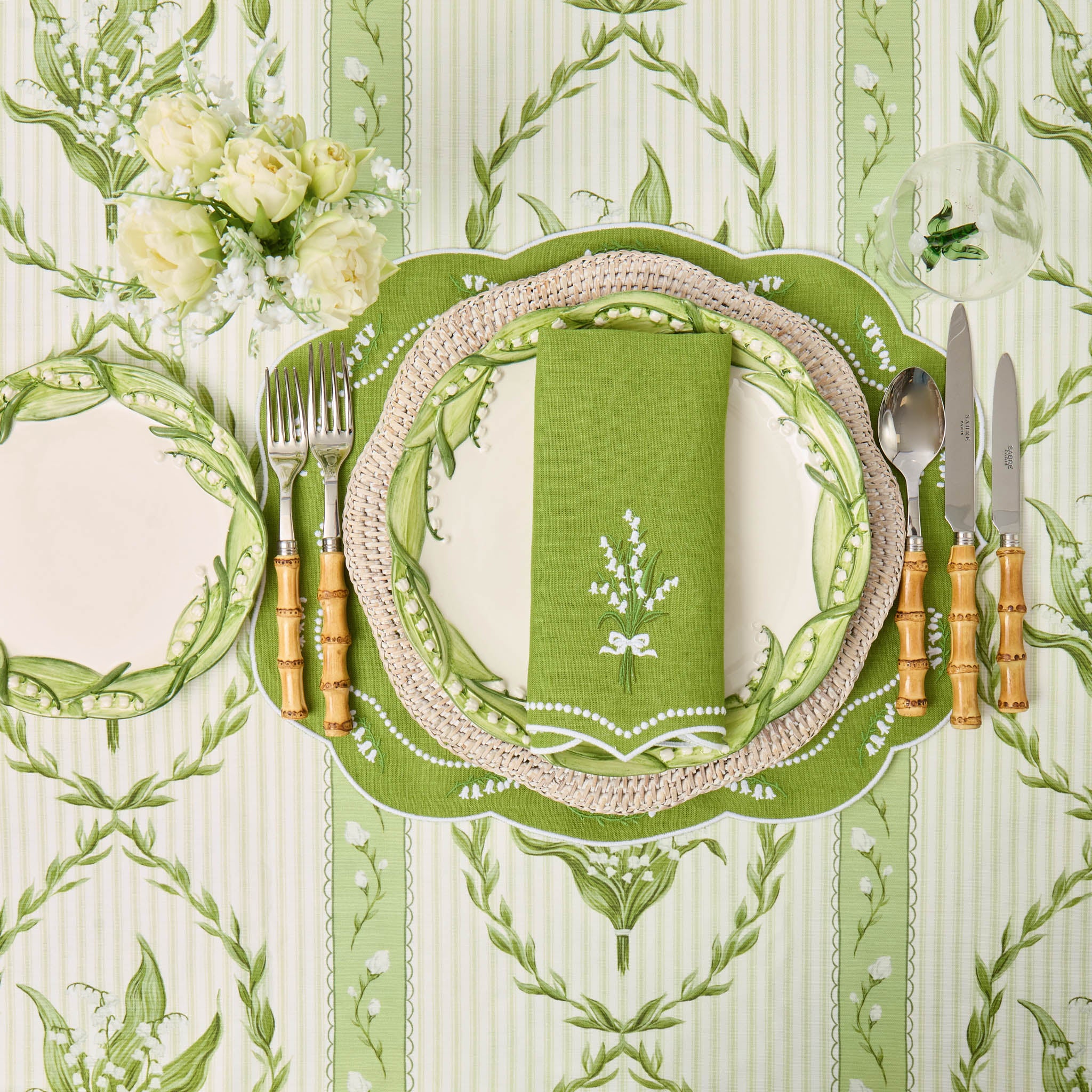 Lily of the Valley Eloise Green Linen Napkins (Set of 4)
