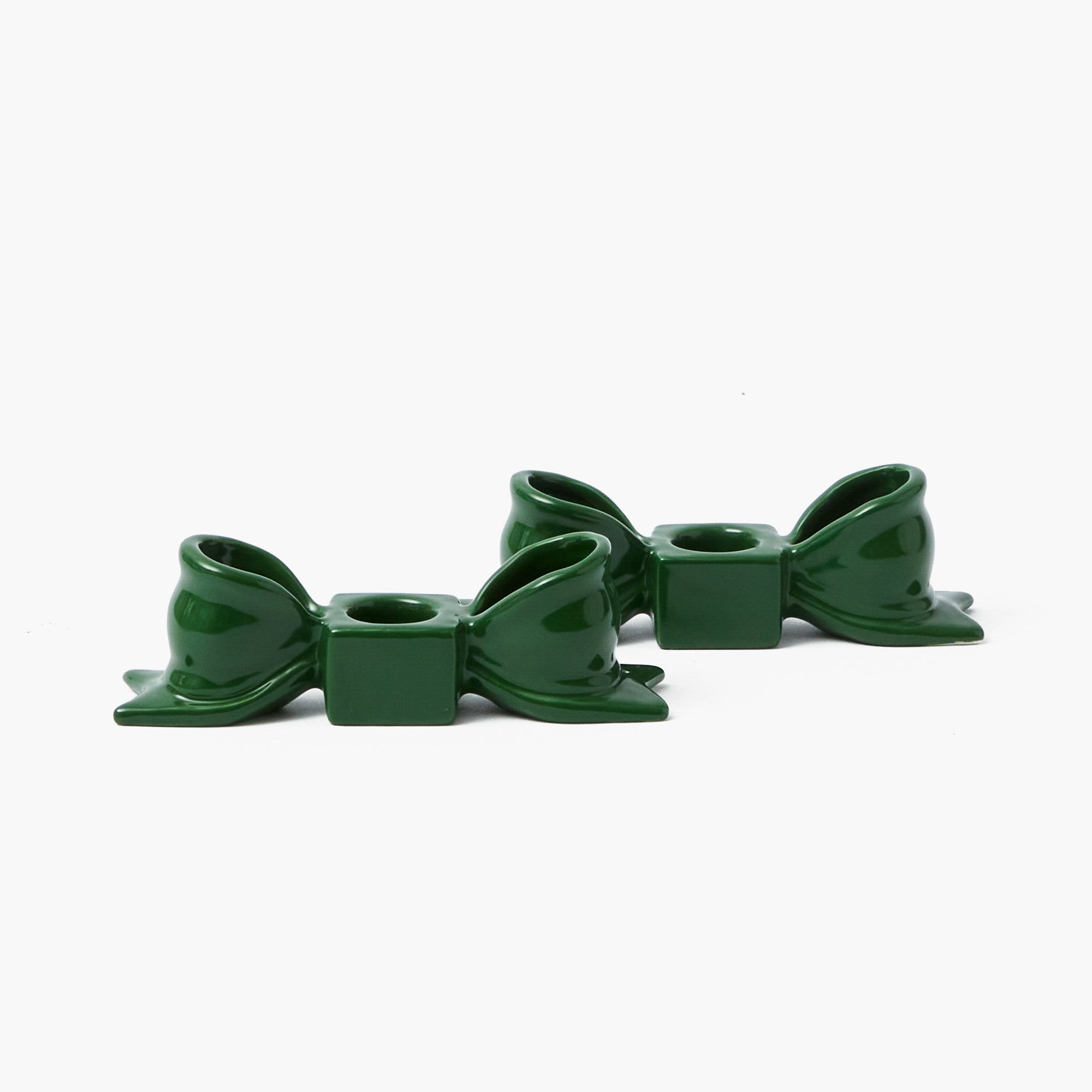Green Ceramic Bow Candleholder (Pair)