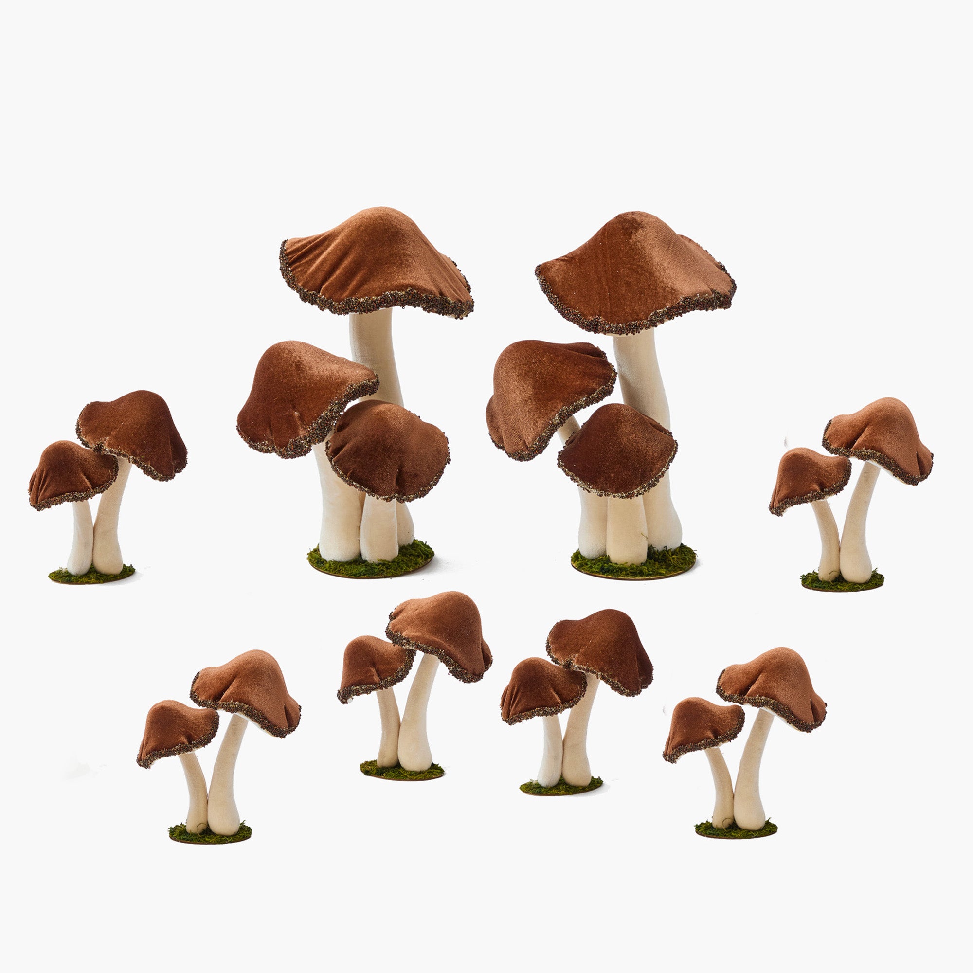 Chocolate Beaded Velvet Mushroom Family (Set of 8)