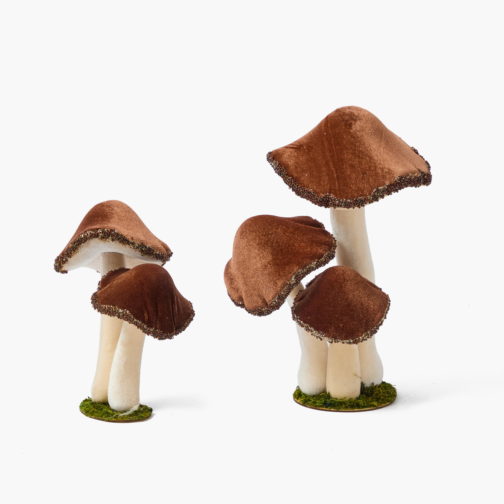 Chocolate Beaded Velvet Mushroom Family (Set of 8)