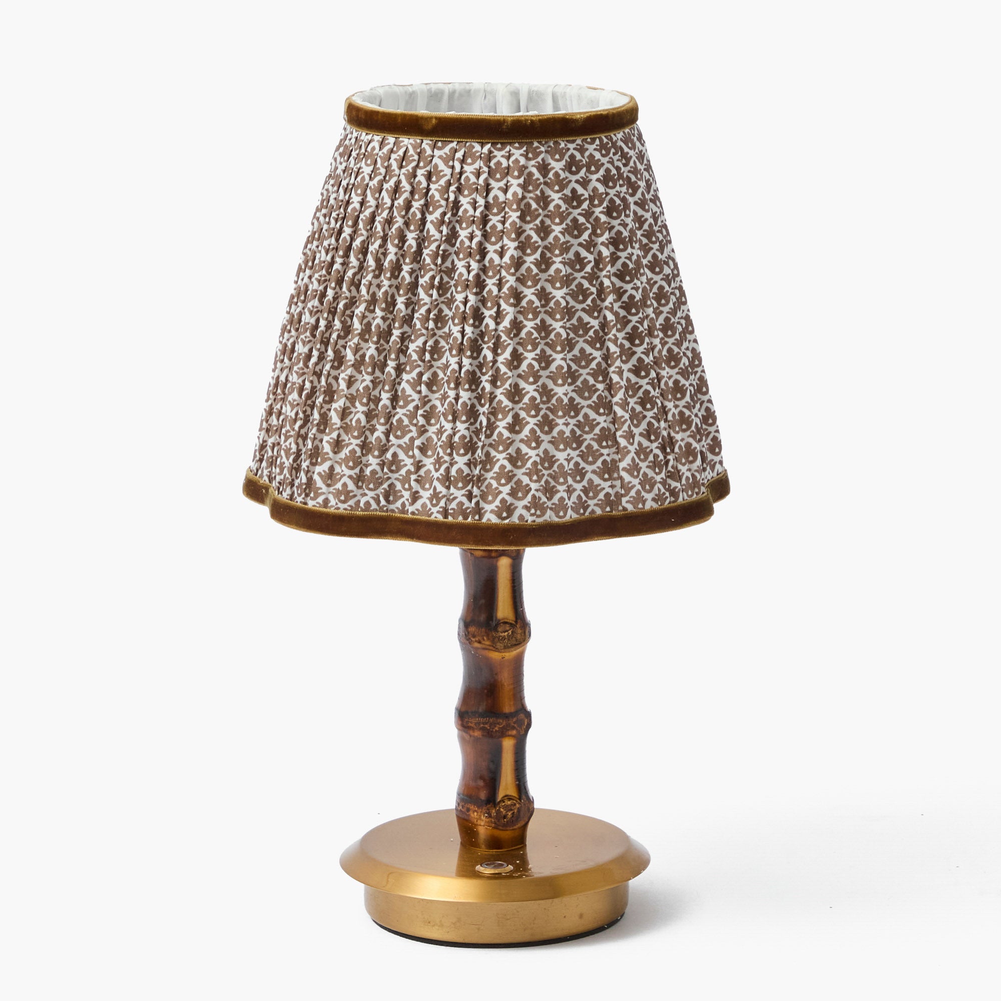 Short Burnt Bamboo Rechargeable Lamp with Chocolate Lotus Shade (18cm)