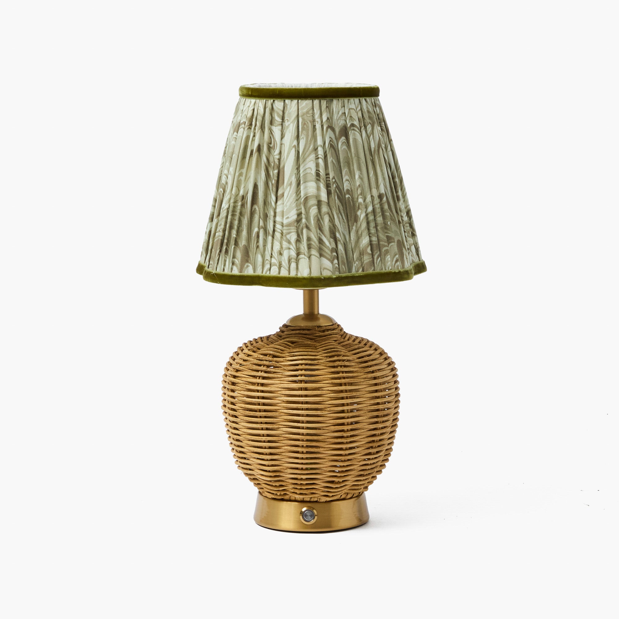 Rattan Ursula Rechargeable Lamp with Olive Marbled Shade (18cm)