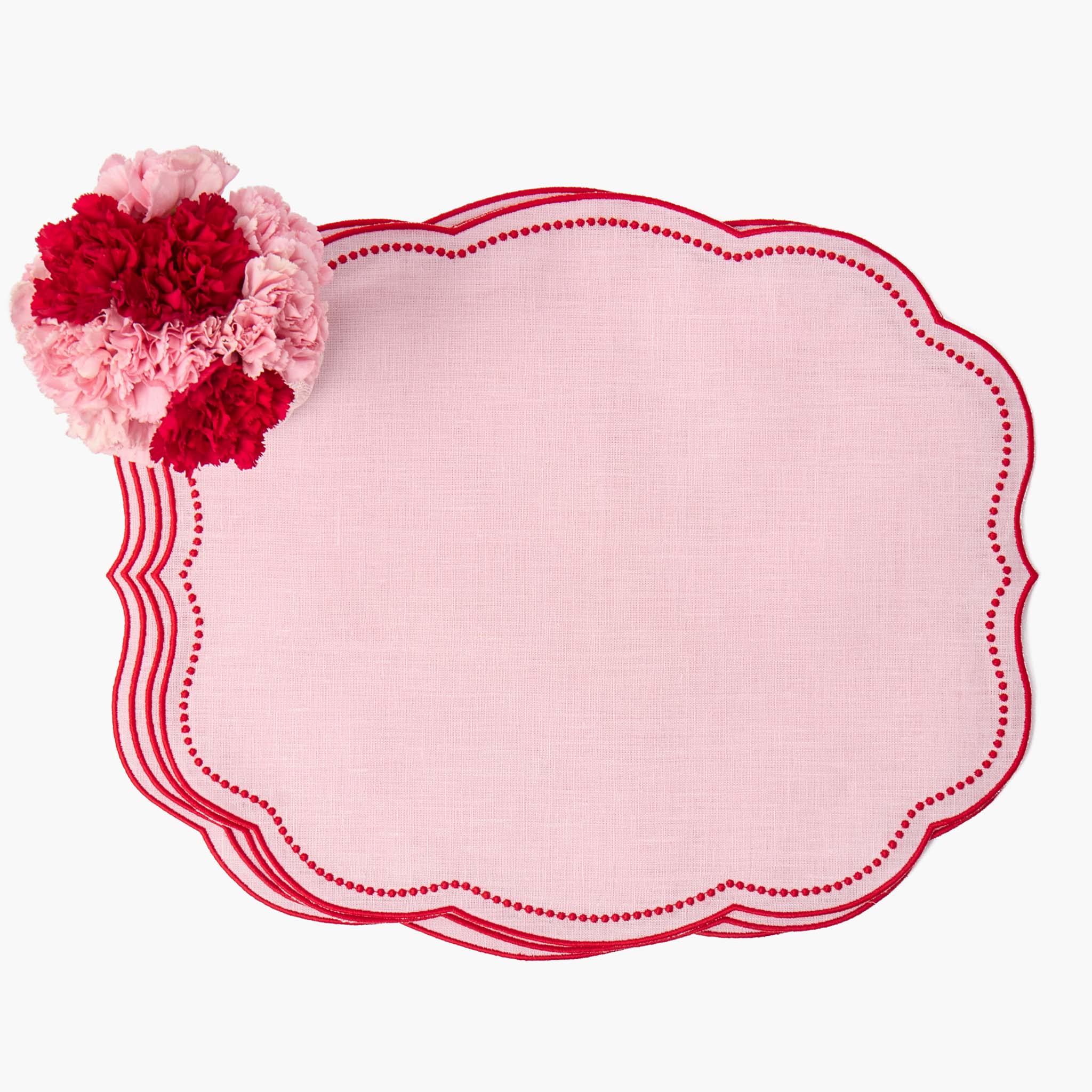 Eloise Pink & Red Linen Placemats & Fifi Poodle Napkins (Set of 4)