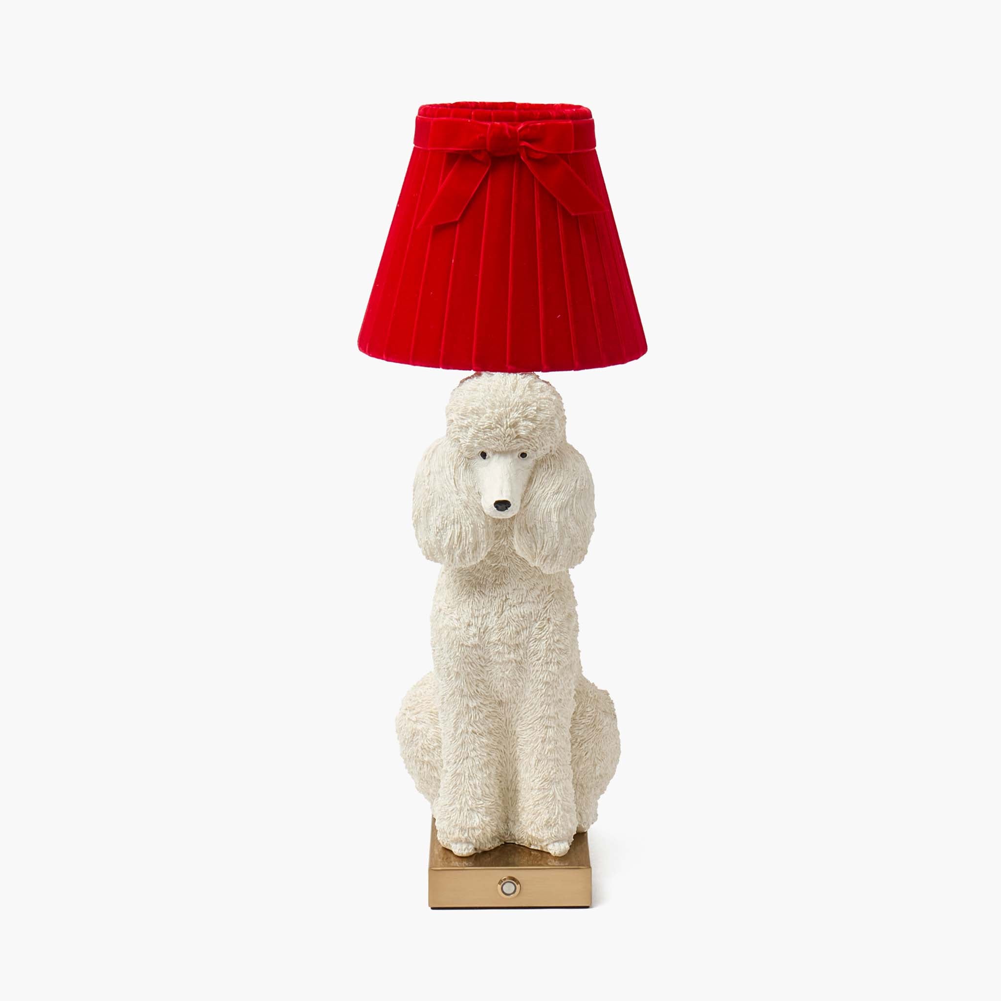 Fifi Poodle Rechargeable Lamp with Red Velvet Bow Shade (18cm)