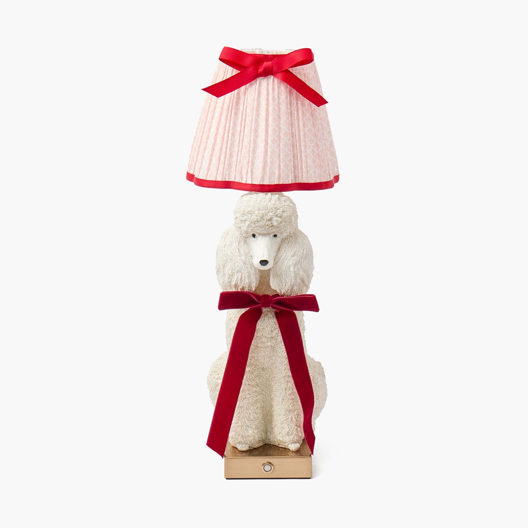 Red Ribboned Fifi Poodle Rechargeable Lamp with Pink & Red Lotus Bow Shade (18cm)