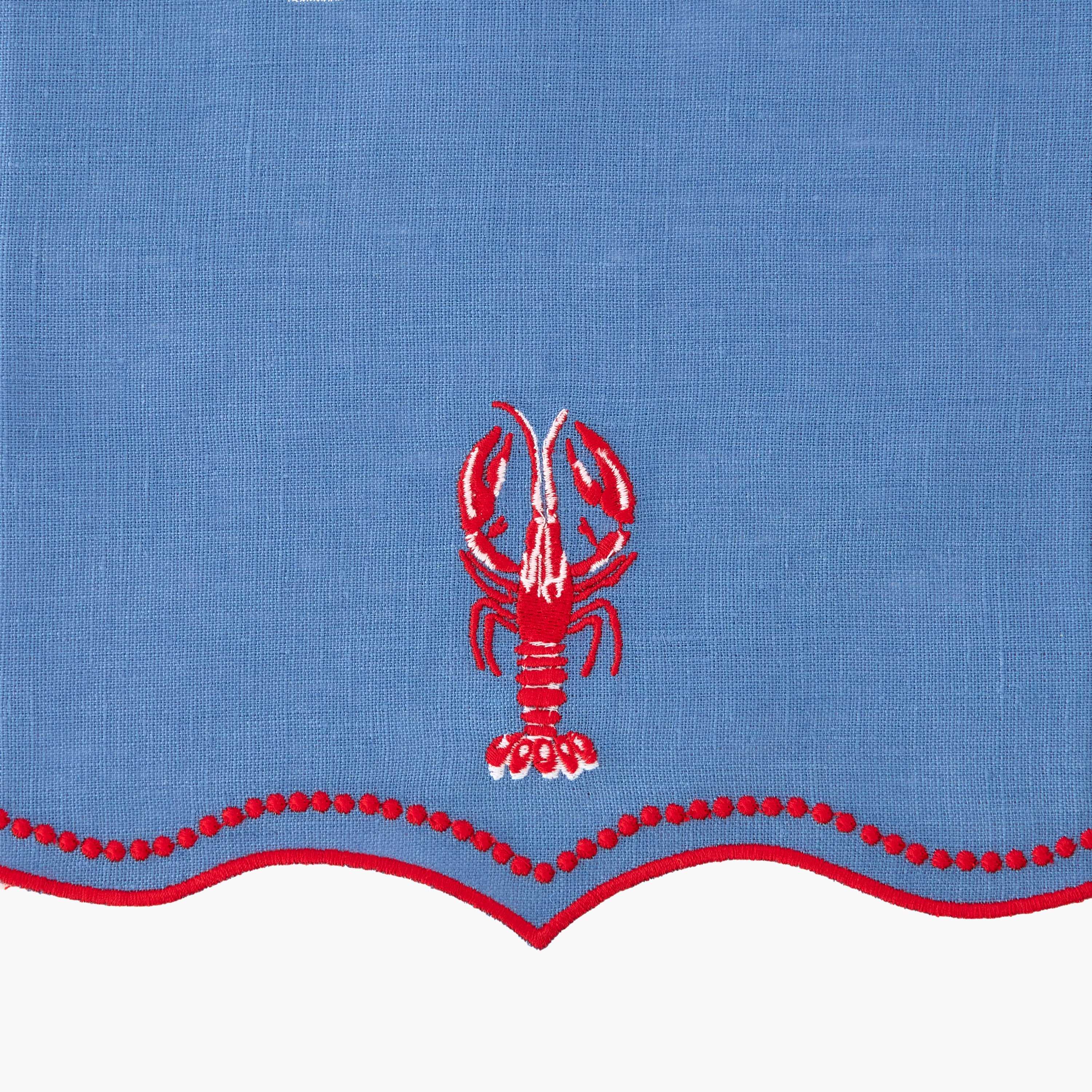 Blue Lobster Embroidered Linen Napkins (Set of 4)