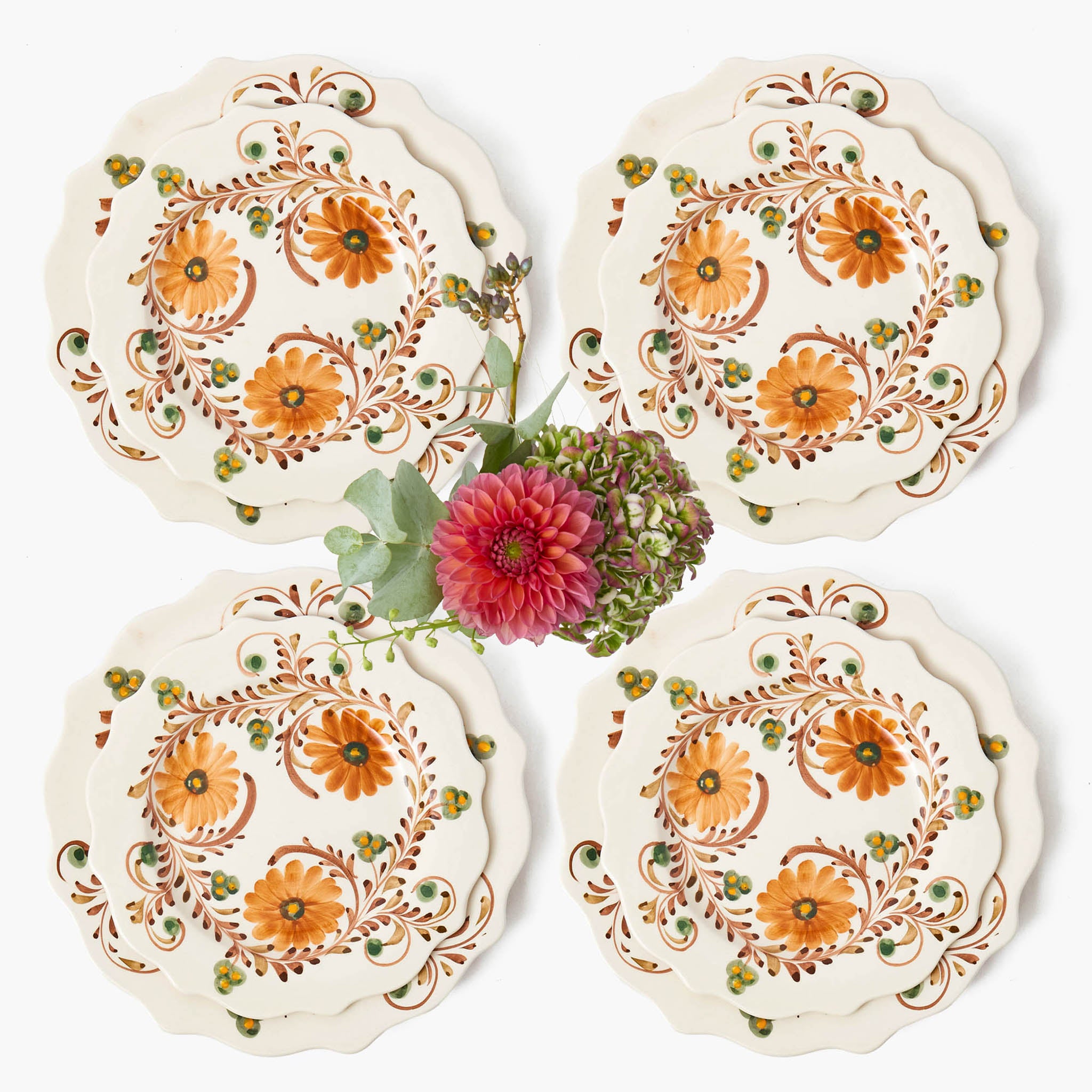 Autumn Flowers Dinner & Starter Plates (Set of 8)