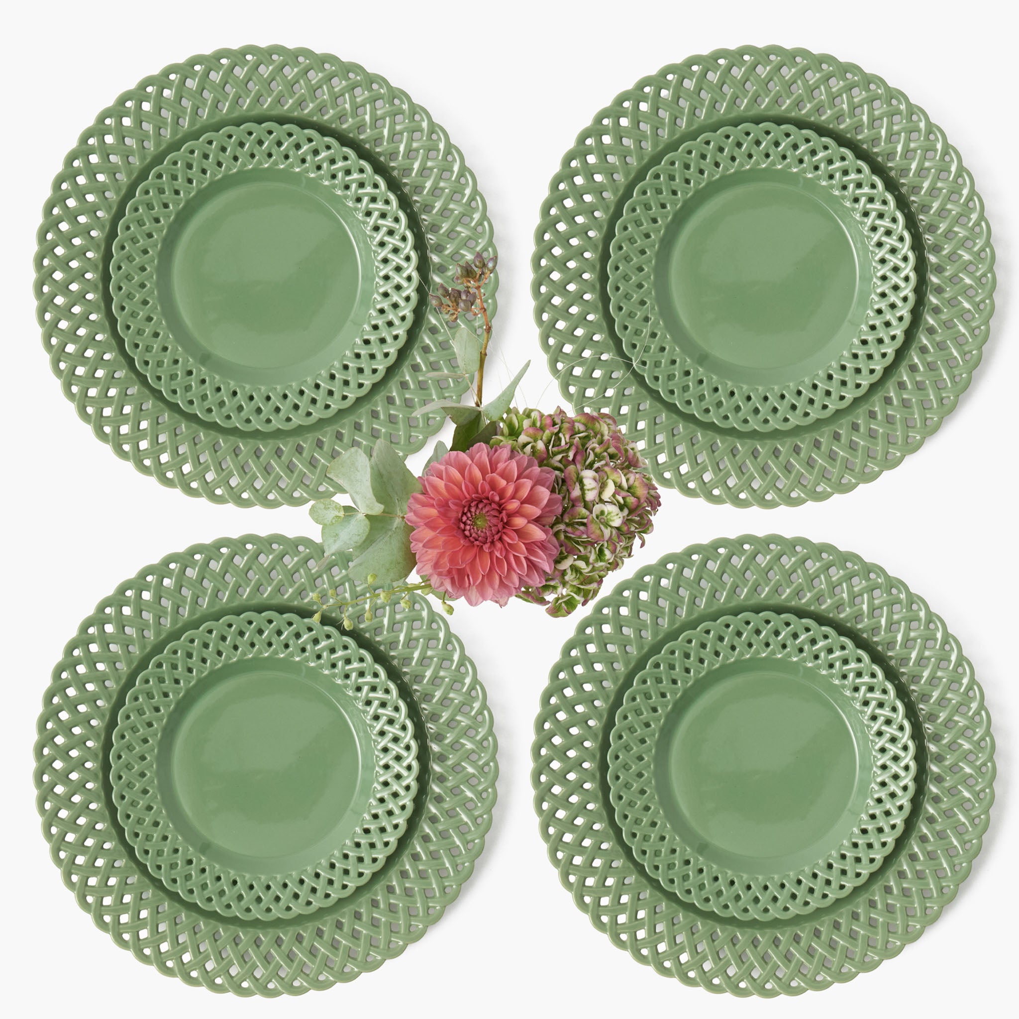 Sage Basketweave Dinner & Starter Plates (Set of 8)