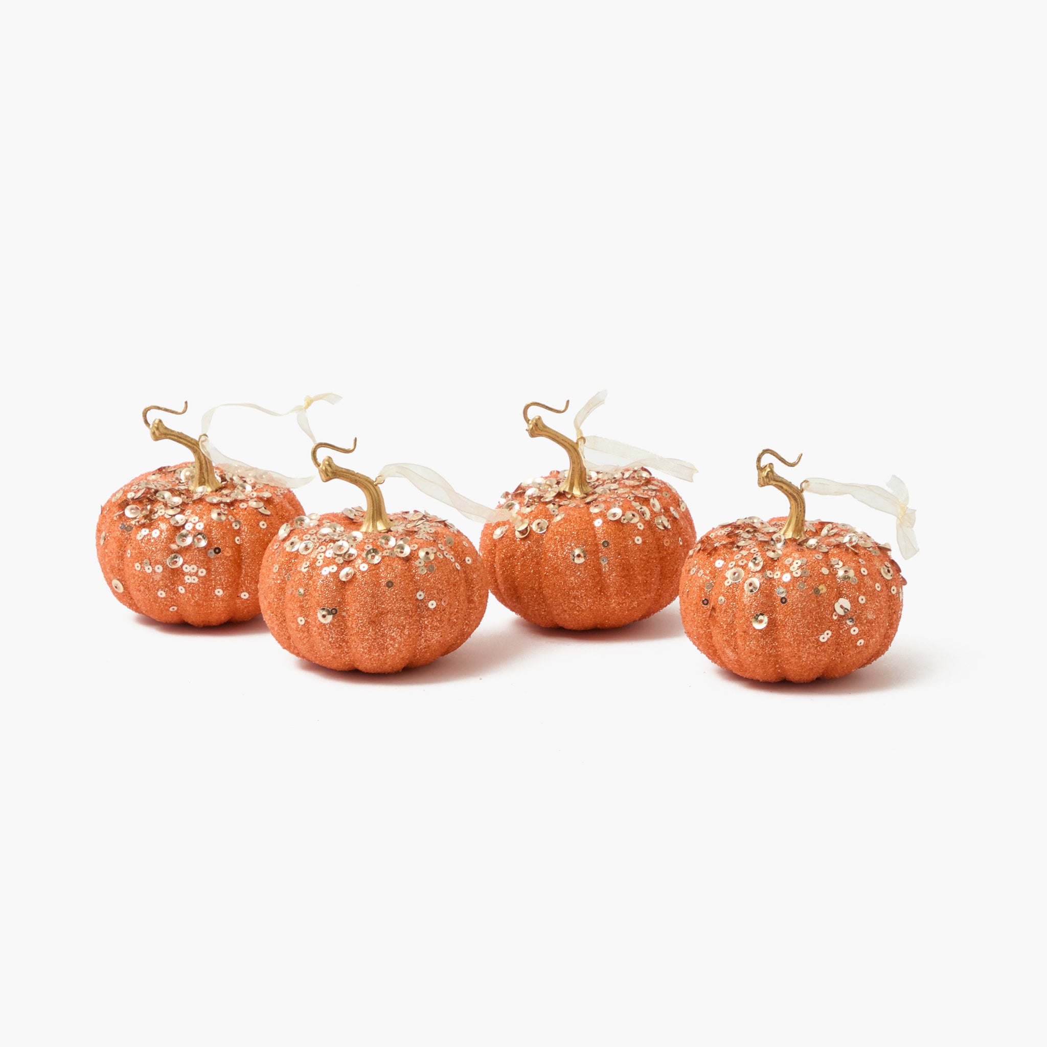 Small Orange Glitter Pumpkins (Set of 8)