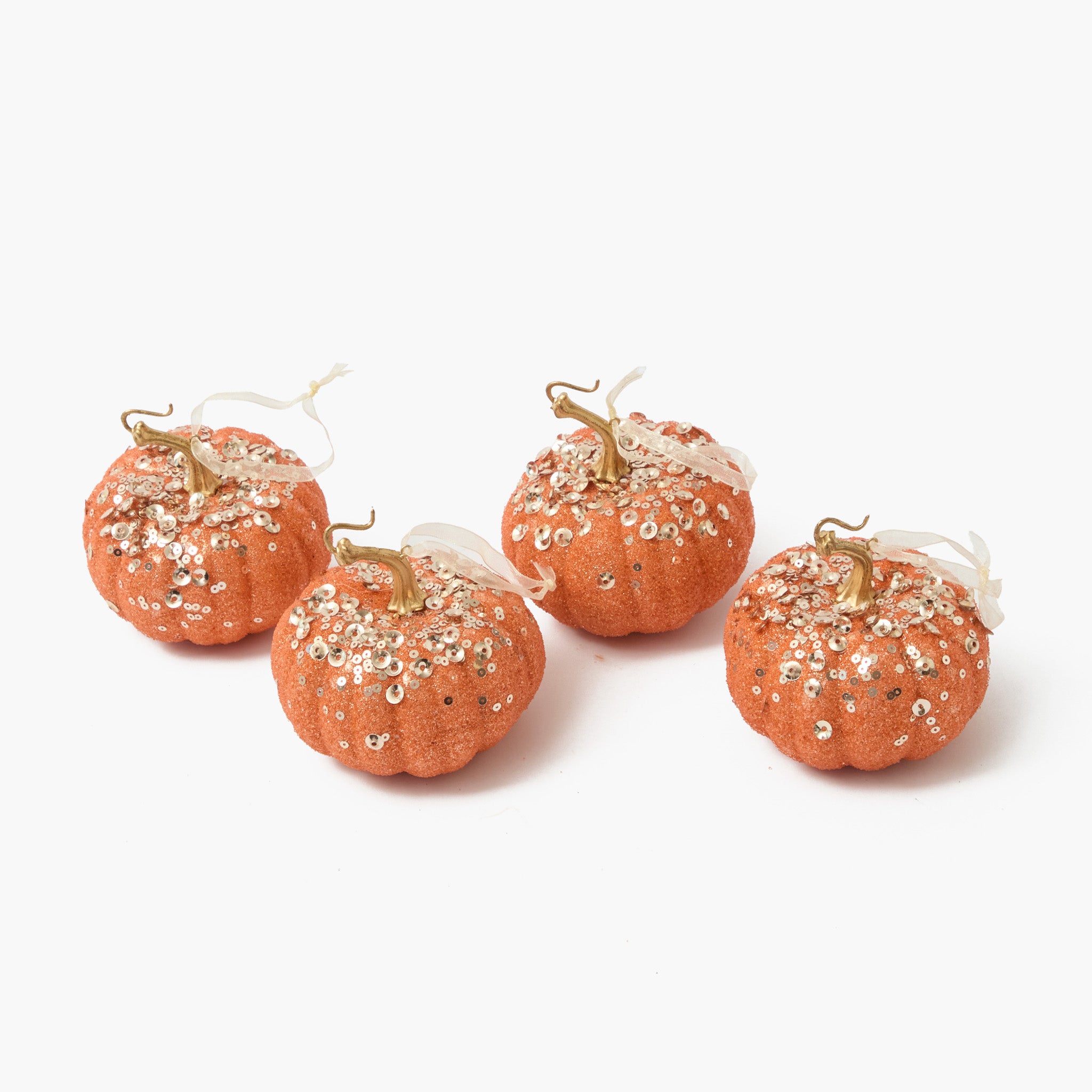 Small Orange Glitter Pumpkins (Set of 4)