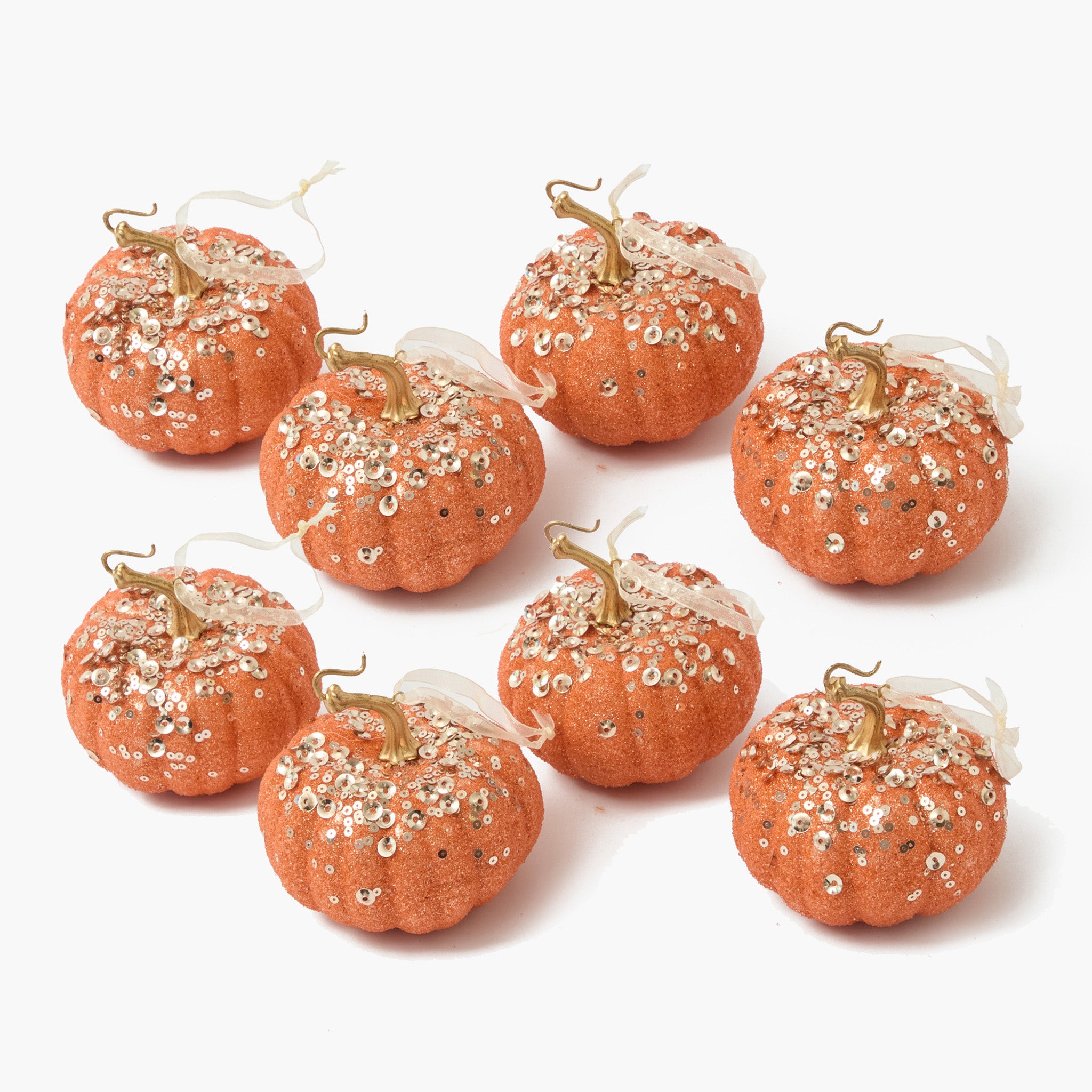 Small Orange Glitter Pumpkins (Set of 8)