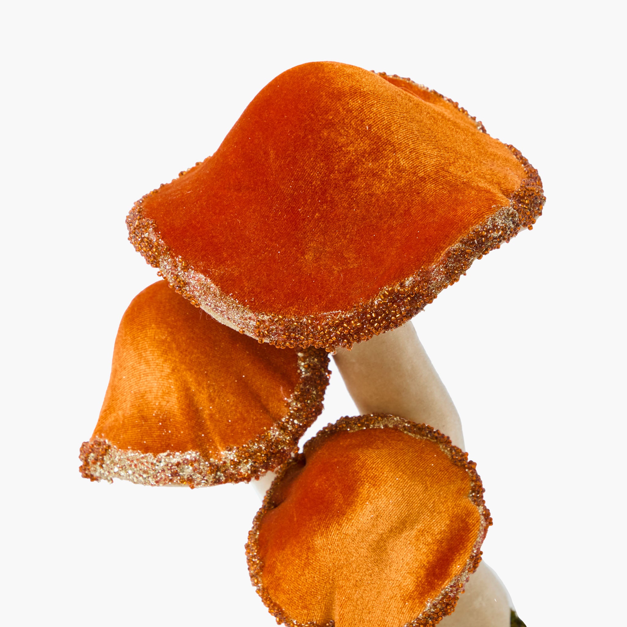 Tall Orange Beaded Velvet Mushrooms (Set of 4)