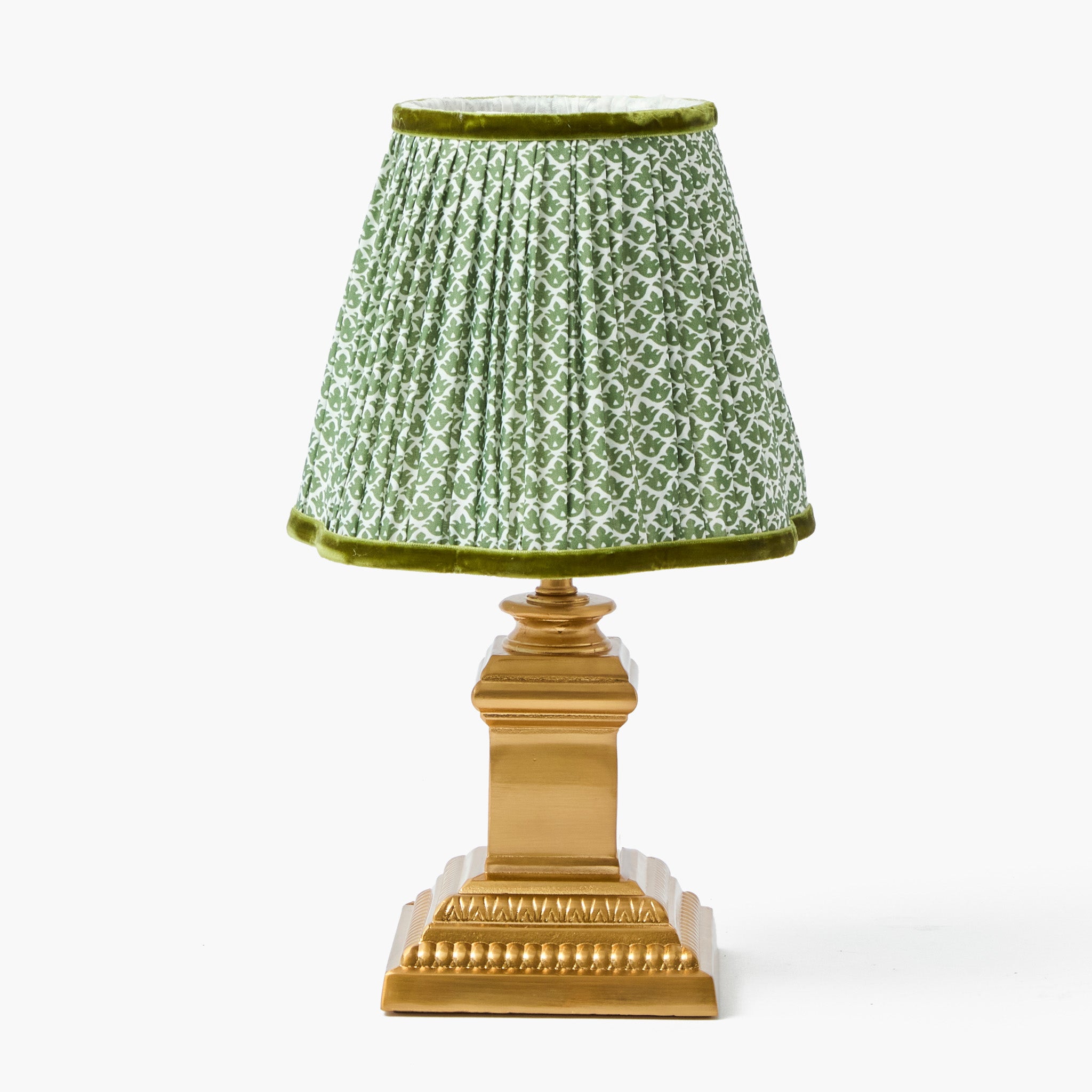 Short Corinthian Square Rechargeable Lamp with Olive Lotus Shade (18cm)