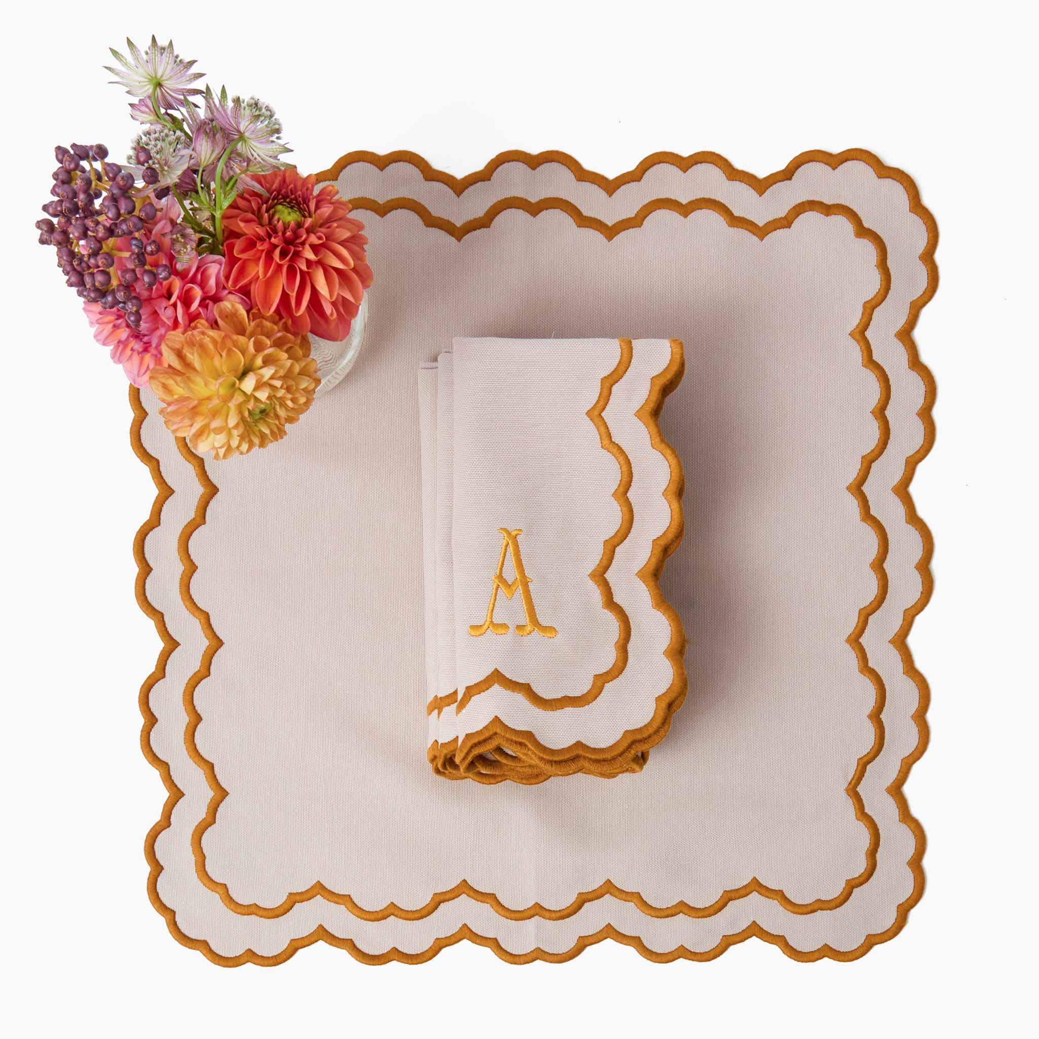 Lily Taupe & Mustard Napkins (Set of 4)